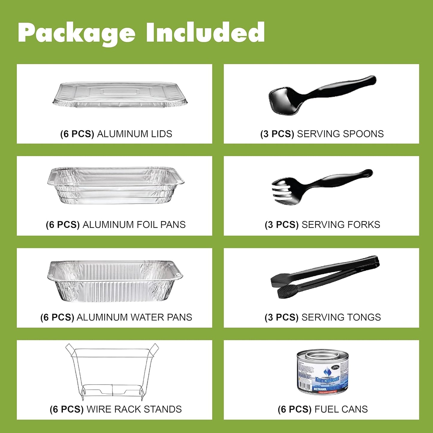 Disposable Chafing Dish Buffet Set, Food Warmers for Parties, Complete 39 Pcs of Chafing Servers with Covers, Catering Supplies with Half-Size Pans (9x13), Warming Trays for Food with Utensils & Lids