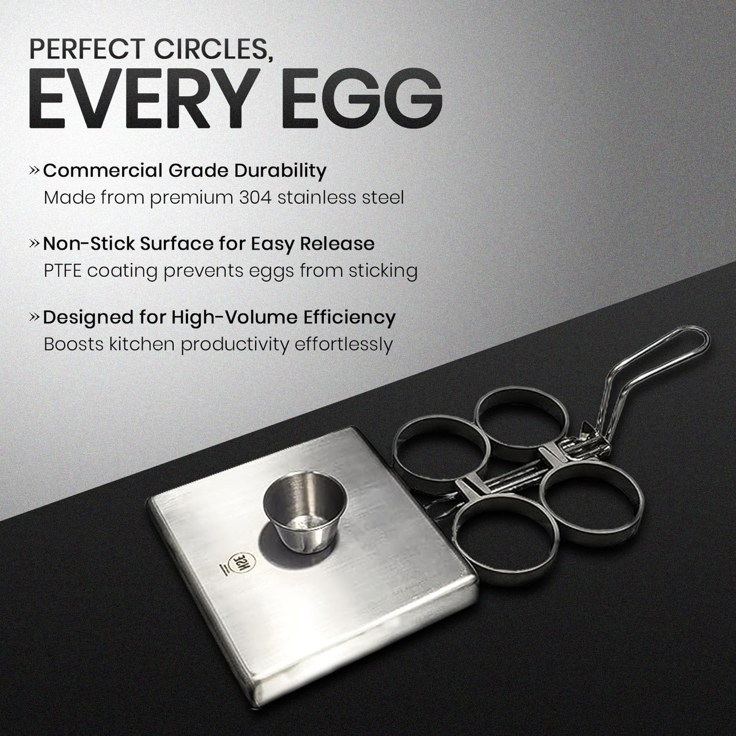 Rattleware Stainless Steel Egg Rings - Commercial-Grade, Even Cooking, Heat-Resistant Handle, Ideal for Frying Eggs - Durable & Trusted by Professional Chefs Worldwide (4 Ring Set)