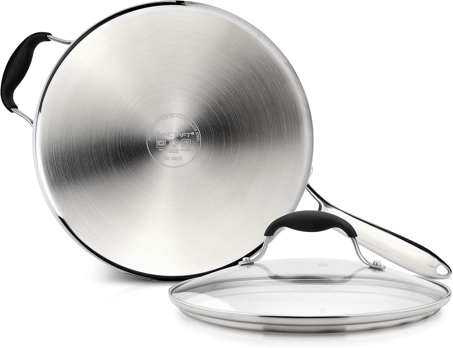 AVACRAFT 18/10 Tri-Ply Stainless Steel Saute Pan with Lid, Helper Handle, Induction & Stovetop, Versatile Stainless Steel Skillet, Cookware (3.5 Quarts)