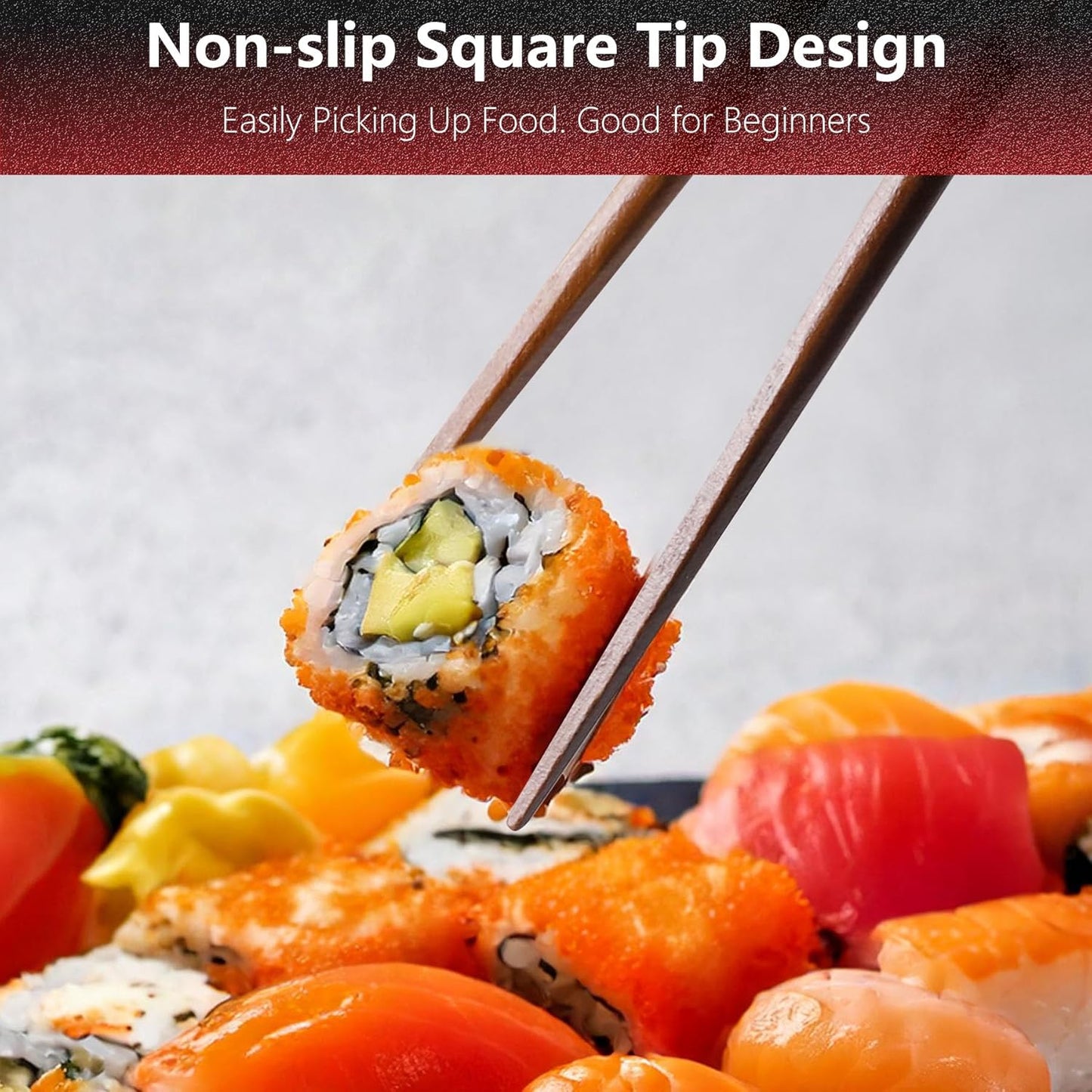 Antner 5 Pairs Reusable Wooden Chopsticks Natural Hardwood Japanese Style Wood Chop Sticks Hand-Carved Non-Slip Design, 9 Inch (23cm), Gift Set in 2 Red & 3 Black