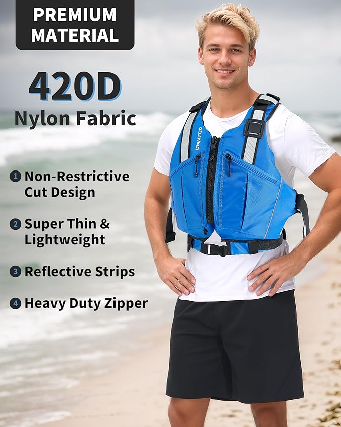 Owntop Swim Vest for Adults | Unrestricted Arm Movement | Extra-Large Pockets | Super-Thin | Kayak, Boating, Fishing