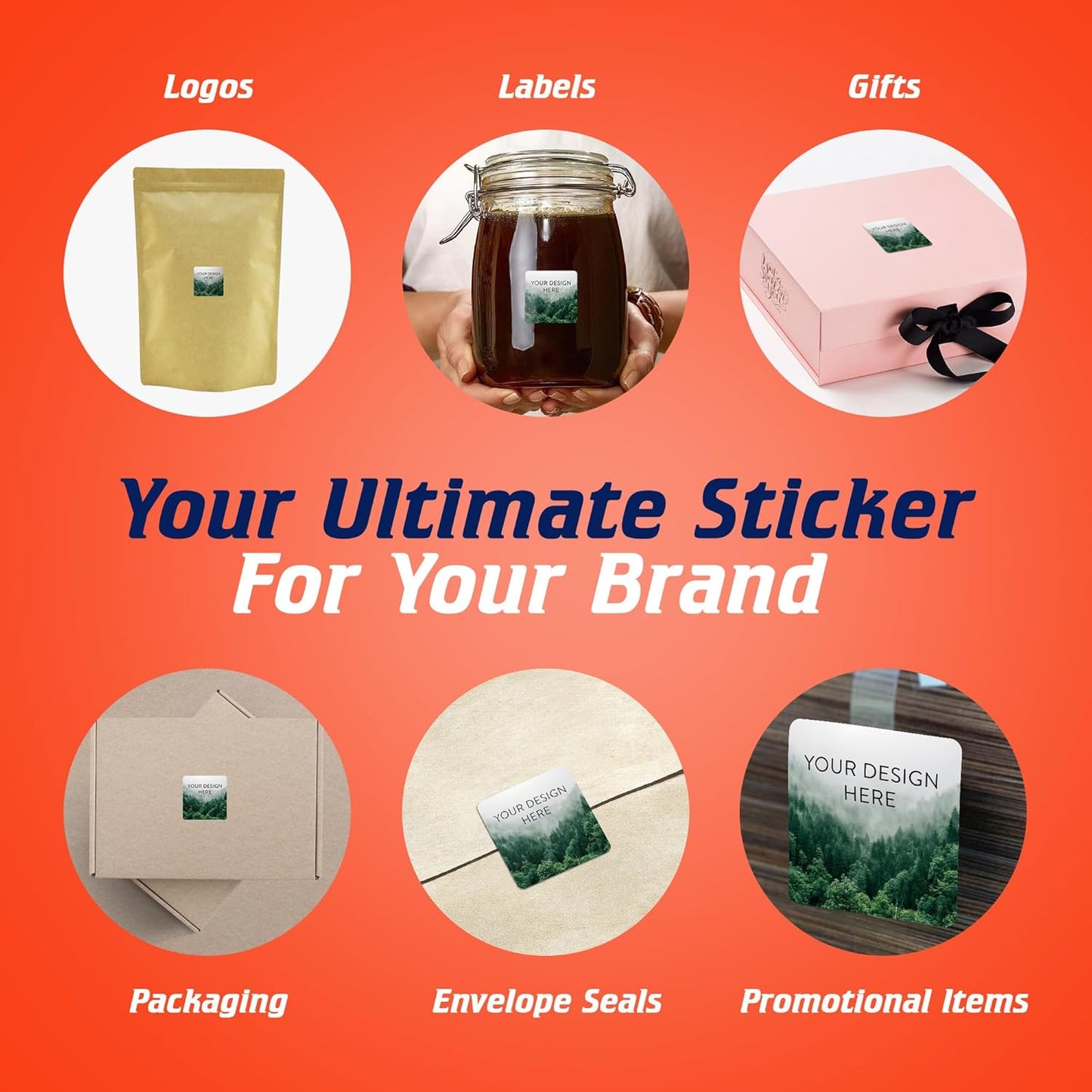 100 Custom Vinyl Stickers - Upload Your own Image, Text, Design, Logo - Personalized Logo Labels for Handmade, Packaging, Bottle, Jars, Candle, Brand Stickers (Foggy Valley, 2x2 Square)