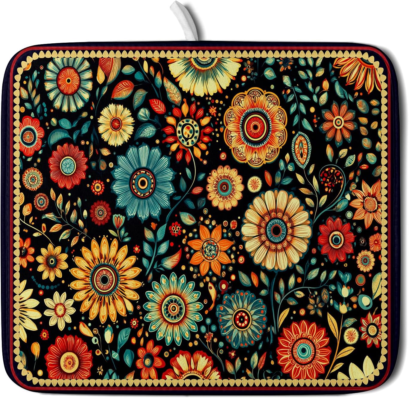 Bohemian Style Flowers Drying Pad Boho Floral Dish Drying Mat for Kitchen Counter Absorbent Microfiber Drainer Rack Mat