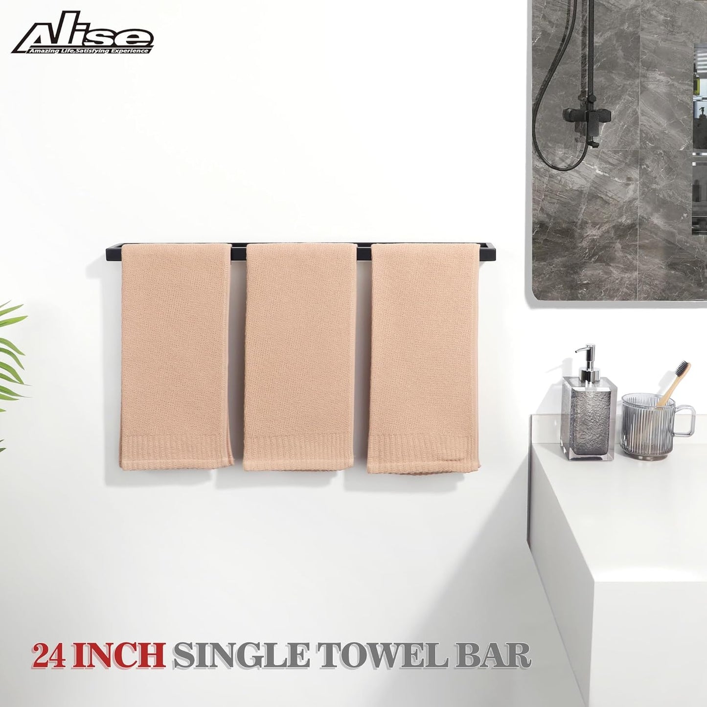 Alise Bath Towel Bars,24 Inch Towel Holder Towel Racks for Bathroom and Lavatory,SUS304 Stainless Steel Hand Towel Hanger Rail Wall Mount,Matte Black GJF060-B
