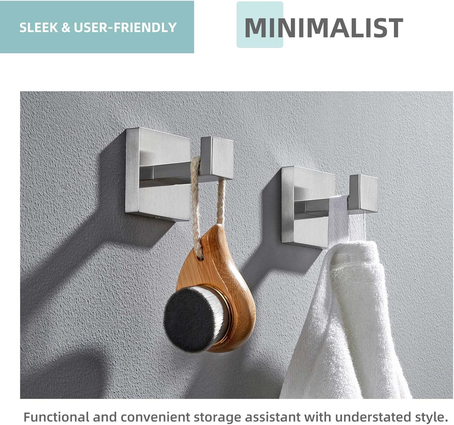 Angle Simple Towel Hooks for Bathroom, SUS 304 Stainless Steel Robe Coat Hooks for Wall, Brushed Nickel, 2 Pack