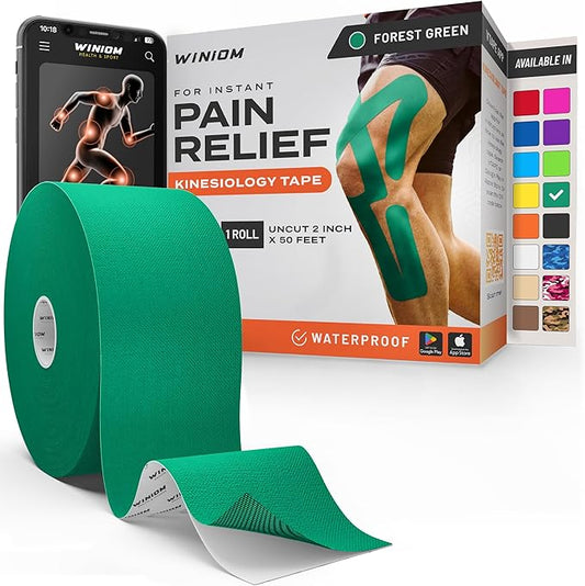 Kinesiology Tape-Incredible Support for Athletic Sports and Recovery + Free Taping Guide-Uncut 2 inch 50 feet Roll (Forest Green + Free Taping Guide, Pack of 1)