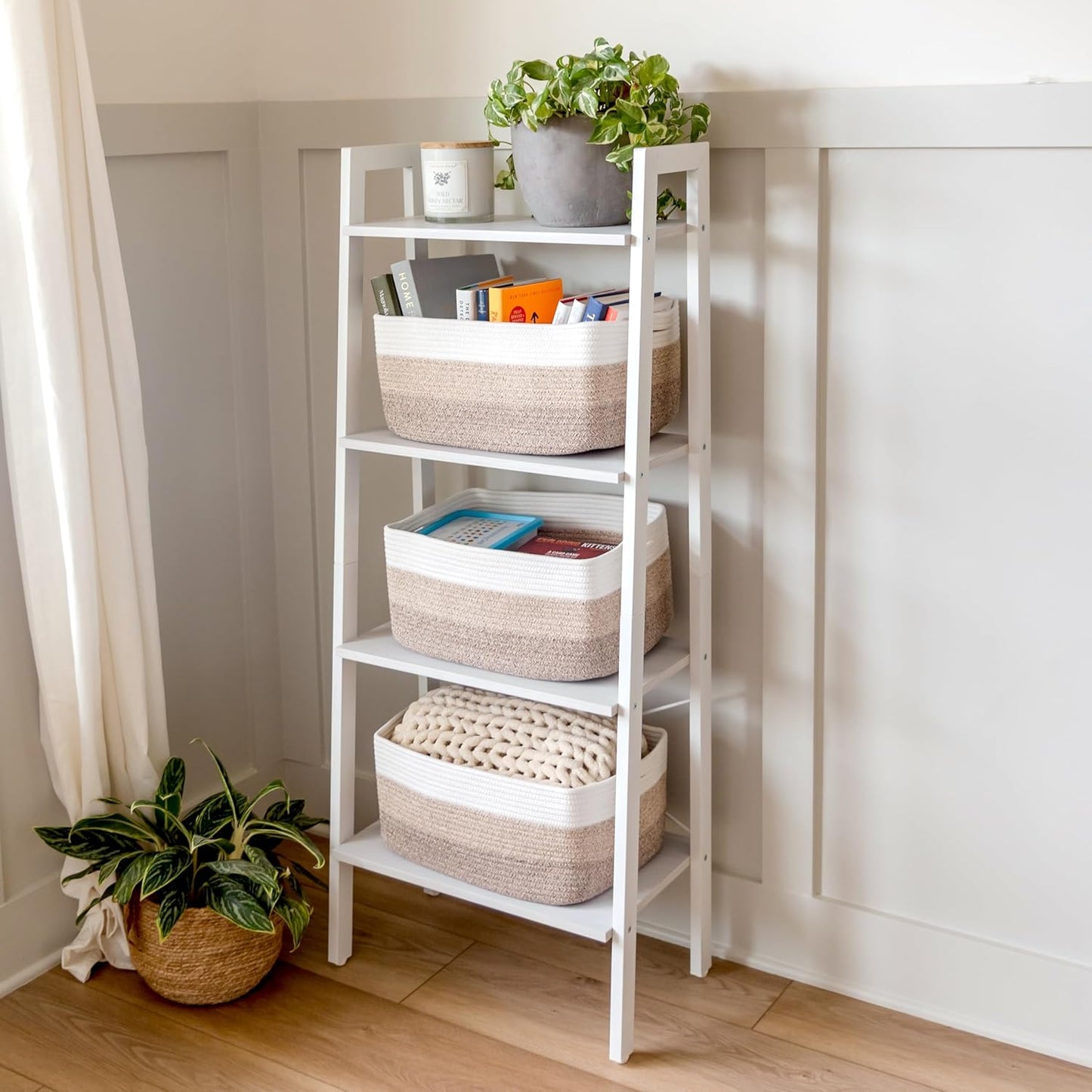 NaturalCozy Storage Baskets 16.8”x13”x7.6” Cotton Rope Woven Baskets for Organizing 3-Pack | Toy Storage Bins | Basket for Shelves, Laundry, Blanket, Clothes, Closet, Kitchen, Bathroom, Gifts