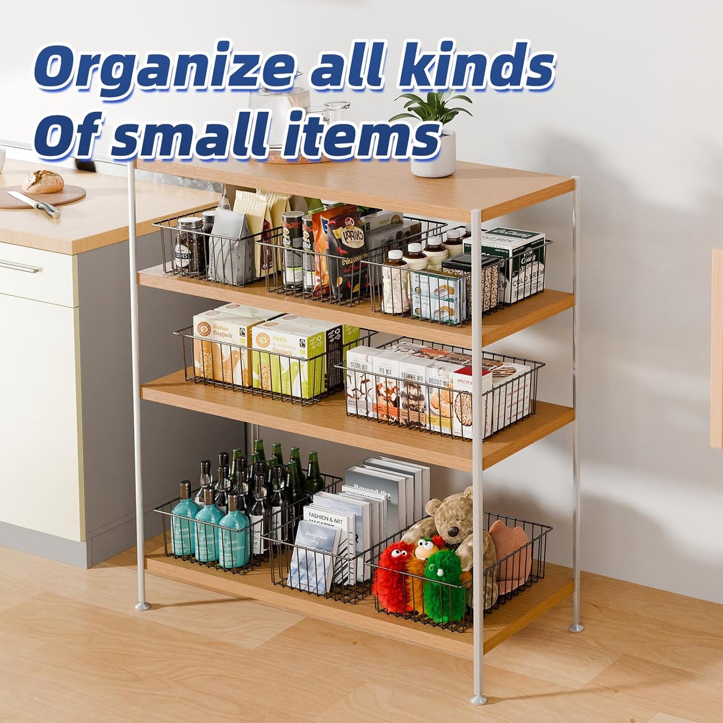 Simple Trending 8 Pack Large Wire Baskets for Organization, Metal Pantry Storage Baskets for Cabinet, Kitchen, Garage, Bathroom, Black