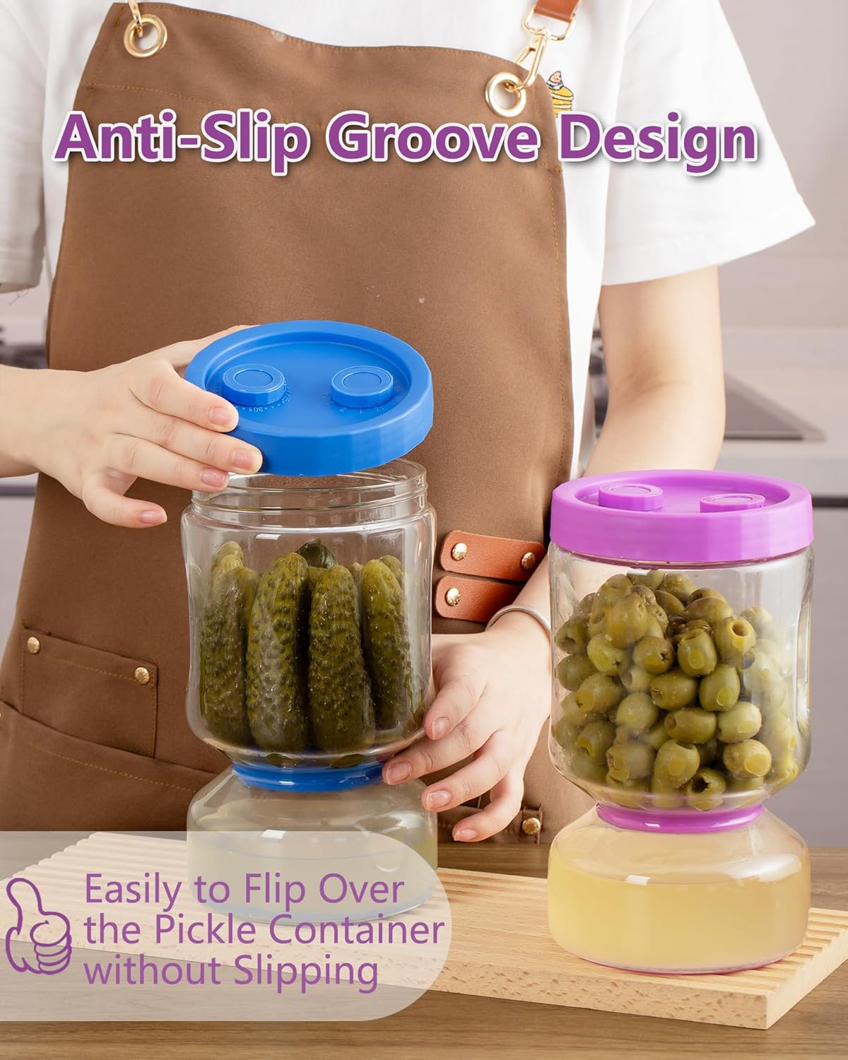 ZENS Pickle and Olive Hourglass Jar with Strainer Flip for Pickle Juice Separator from Wet and Dry, Leak-proof Airtight Container Pickling Jars for Dill Sliced Storage, Gifts for Mom