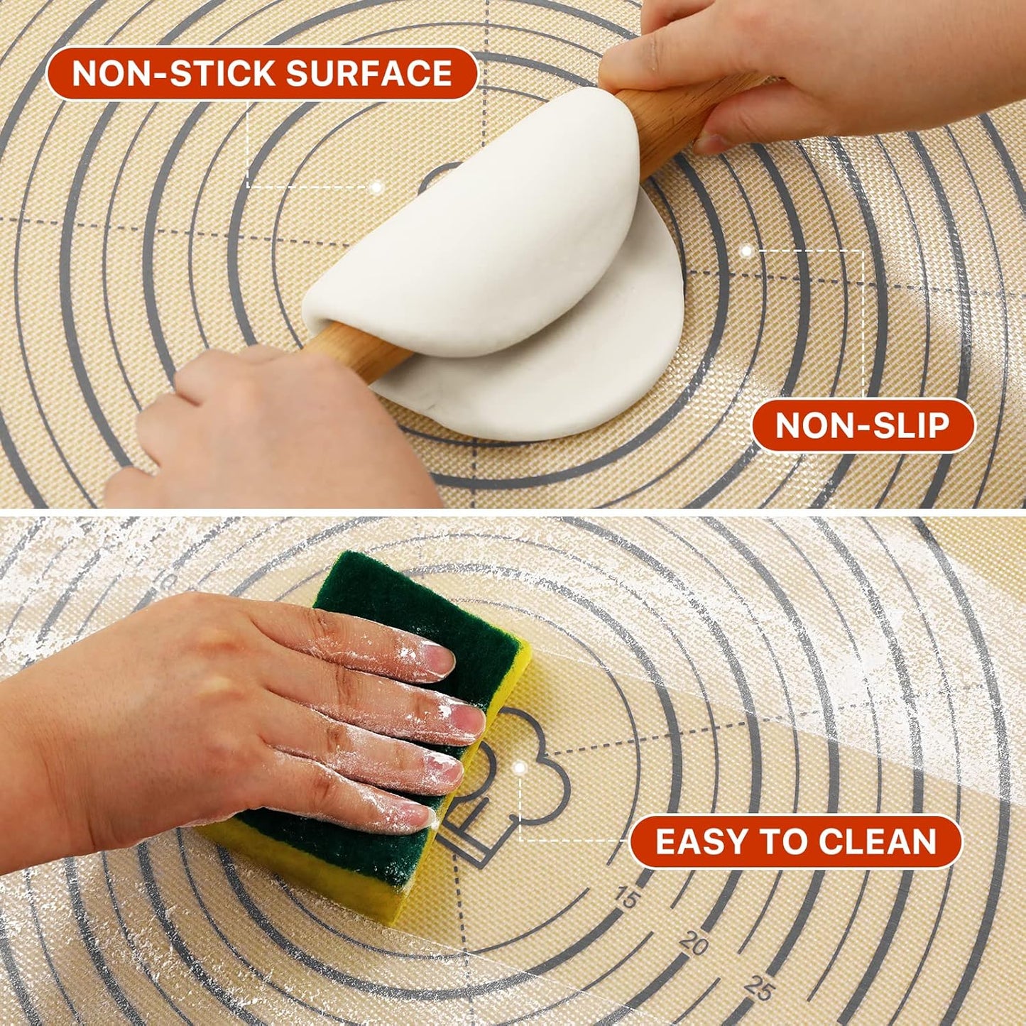 Baking Mat, 28" x 20" Large Silicone Non-slip Baking Pastry Mat with Measurement, Non Stick Silicone Mats for Kitchen Counter, Fondant Mat, Counter Mat, Dough Rolling Mat, Oven Liner, Pie Crust Mat