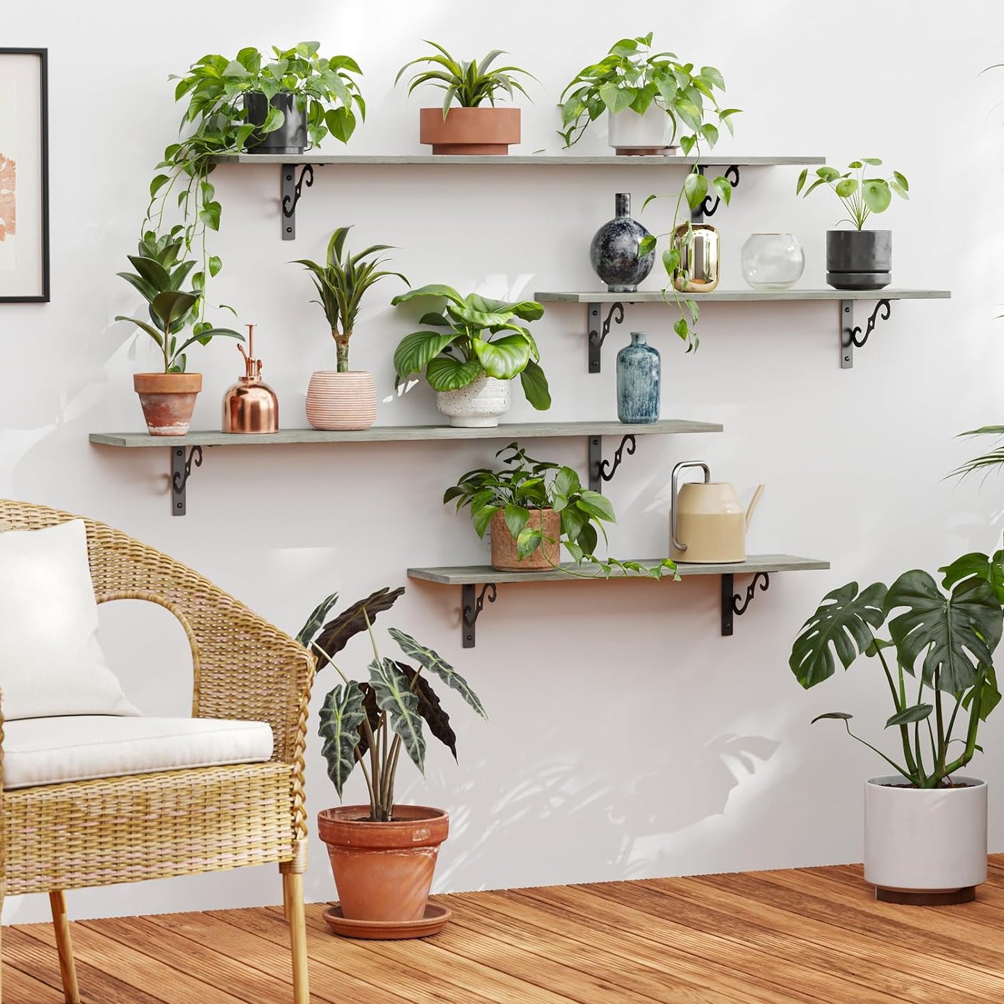 DINZI LVJ Long Wall Shelves, 55.1" Large Floating Shelves Set of 2, Wide Display Shelf Wall Mounted with Brackets, Easy Hanging for Living Room, Toilet, Office, Bedroom, Gray Wash