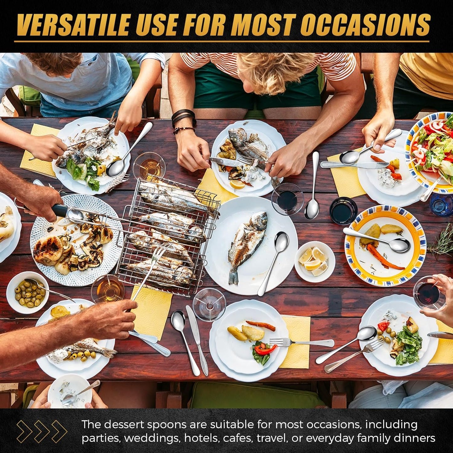 Nuogo 100 Pieces Soup Spoons Set Stainless Steel Spoons Silverware Dessert Dinnerware Bulk Metal Dinner Dinnerware Mirror Polished Tablespoon for Home Restaurant Kitchen Dishwasher Safe