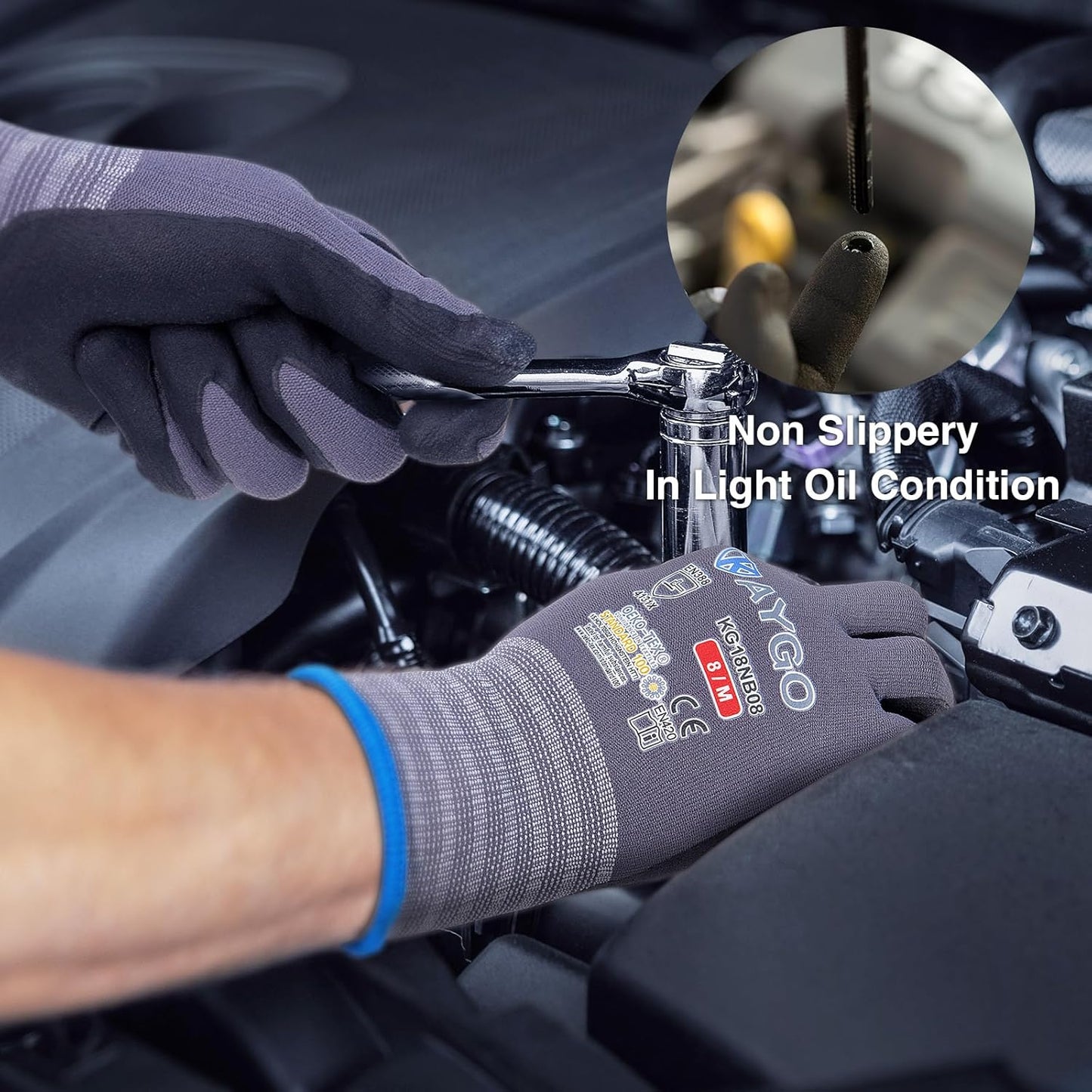 KAYGO Safety Work Gloves MicroFoam Nitrile Coated, 3 Pairs KG18NB,Seamless Knit Nylon Glove for Men and Women, Ideal for Automotive,Warehouse,Construction (L,Purple)