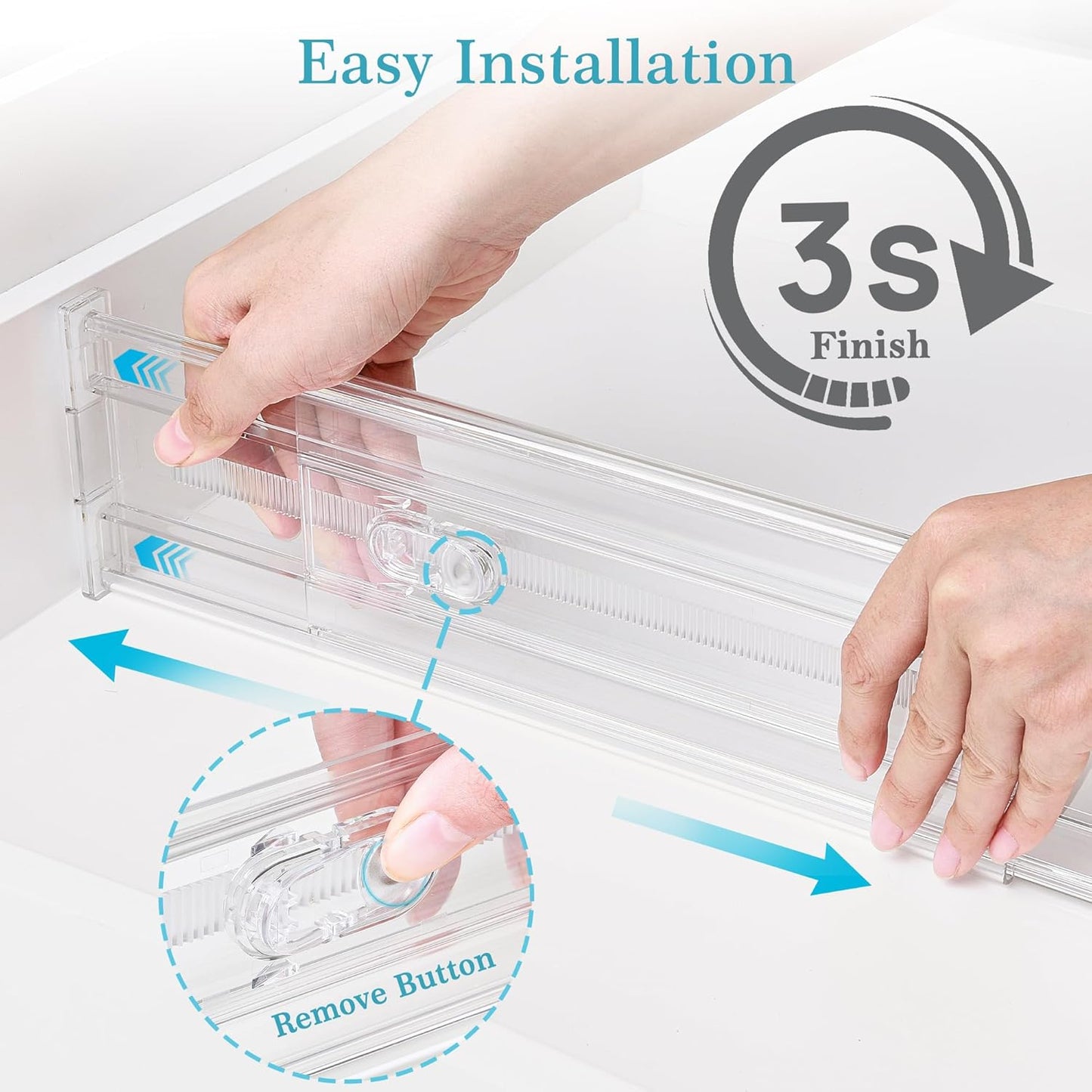 Vtopmart 4 Pack 4" Regular Upgrade Drawer Dividers for Clothes, 12.8"-22.3" Expandable Dresser Drawer Organizer, Clear Plastic Separators for Dresser, Baby Clothing, Underwear, Cosmetic, Toiletries