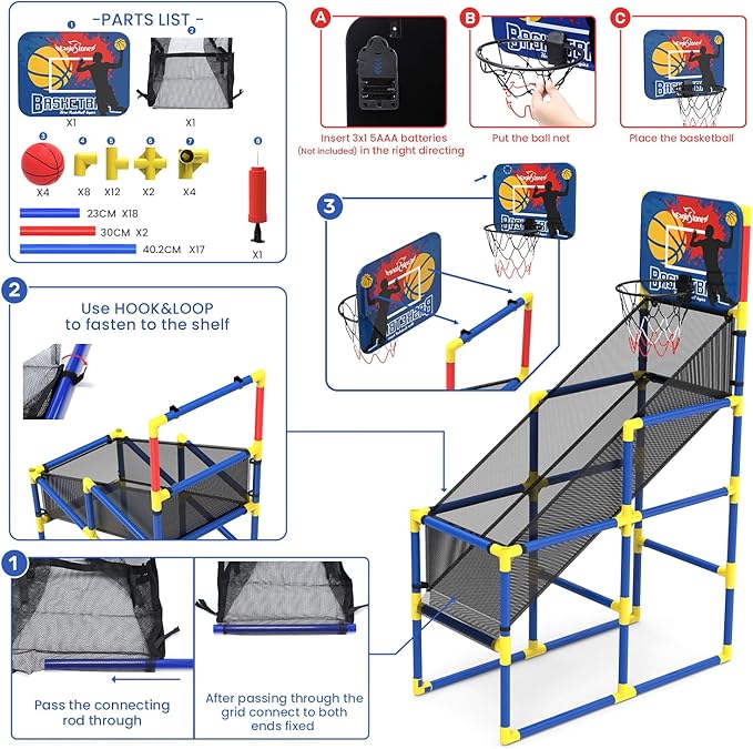 Kids Basketball Hoop Arcade Game W/Electronic Scoreboard Cheer Sound W/4 Balls, 3-6 5-7 5-7 8-12 8-12 Toddlers