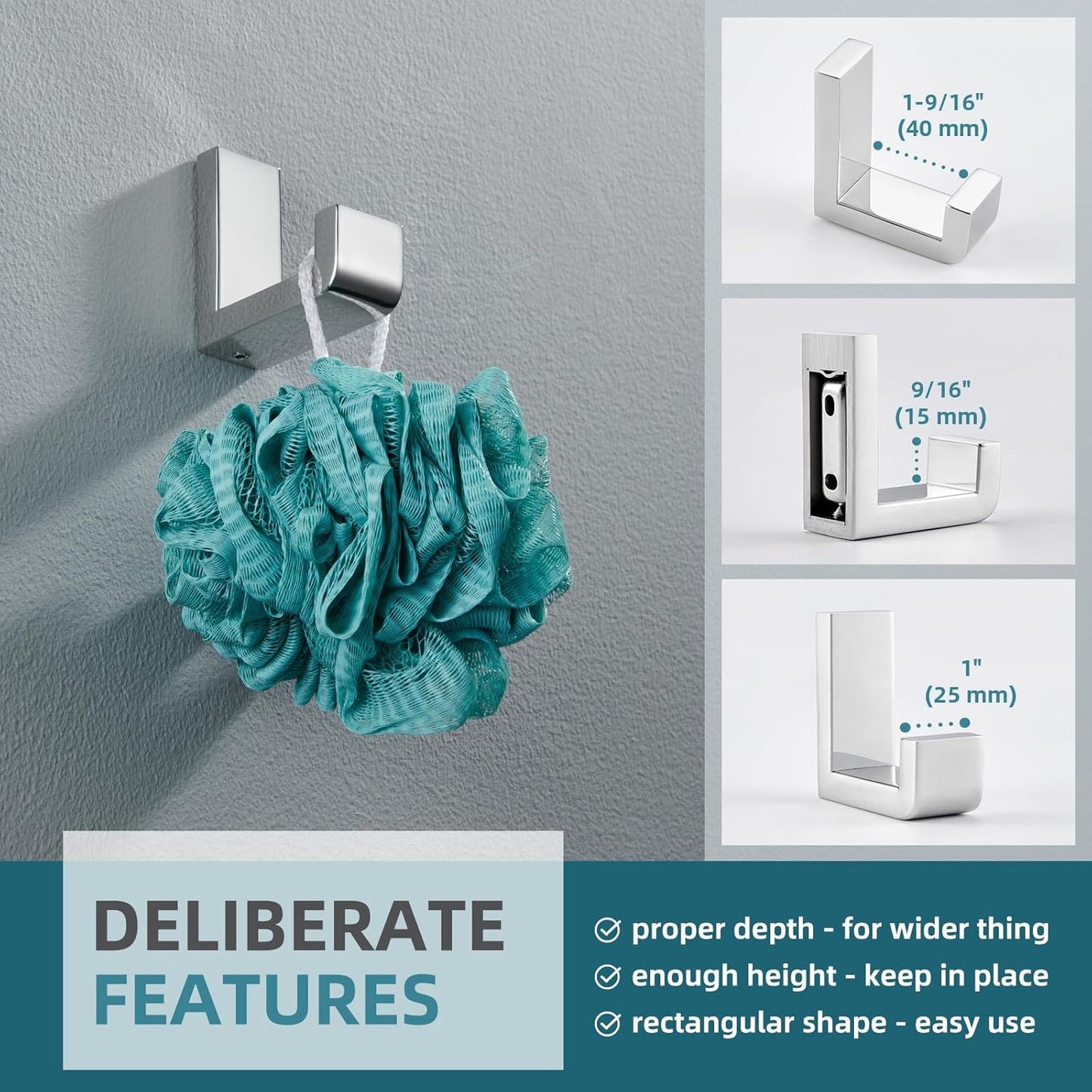 Angle Simple Towel Robe Hook Polished Chrome, 304 Stainless Steel Bathroom Hook for Wall