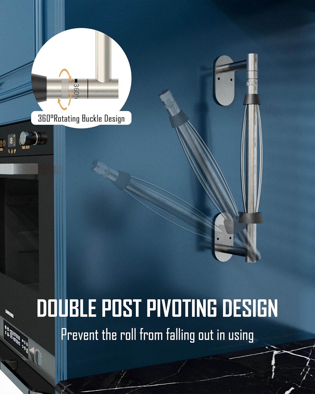 Paper Towel Holder Under Cabinet, Single Hand Operable Roll Holder with Damping Effect,No Drilling or Wall Mounted SUS304 Stainless Steel for Kitchen Bathroom (Sliver)