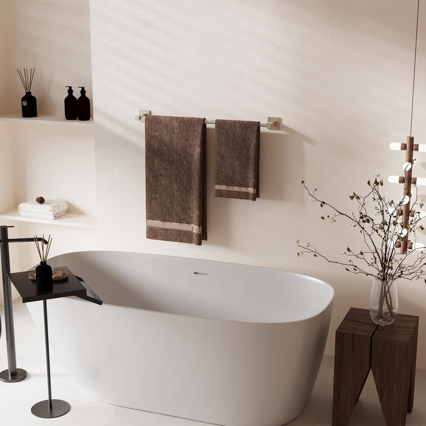 Adjustable Towel Bar, 14.4inch - 25.2inch Towel Rack, Wall Mounted for Bathroom, Kitchen Hand Towel Holder Cloths Hanger SUS 304 Stainless Steel Organizer Single Bar (Brushed Nickel)