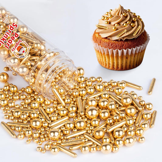 Gold Pearl Sprinkles,Edible Rods Pearl Sugar Candy Mix Size,130g/4.58oz,Baking Edible Cake Decorations,Cupcake Toppers,Cookie Decorating Donuts Ice Cream,Food Grade,Holiday Wedding Party Valentines Christmas Supplies