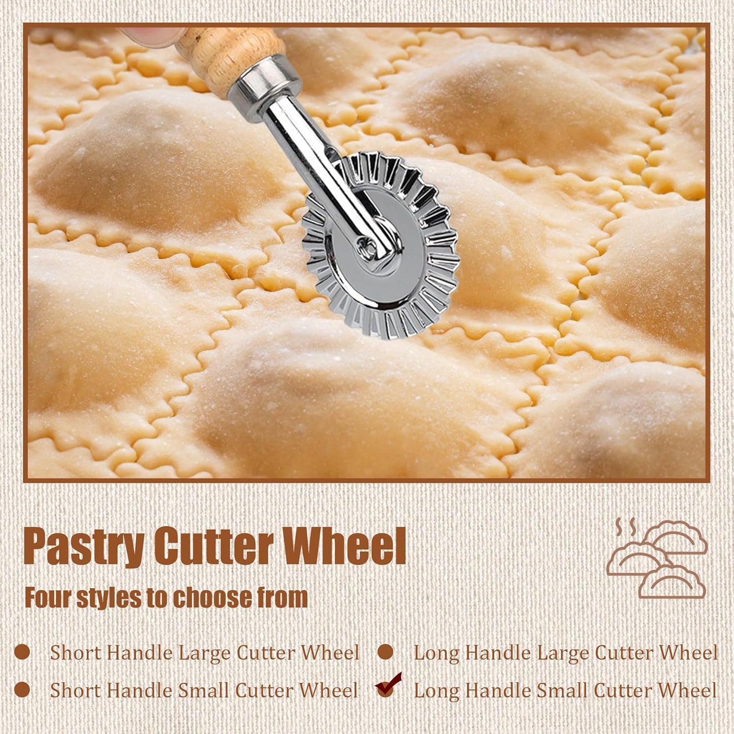 Long Handle Small Cutter Wheel - Exquisite Wooden Handle, Perfect for Pasta, Pizza, Ravioli, Cookie - Versatile Crinkle and Pastry Cutter for Effortless Slicing
