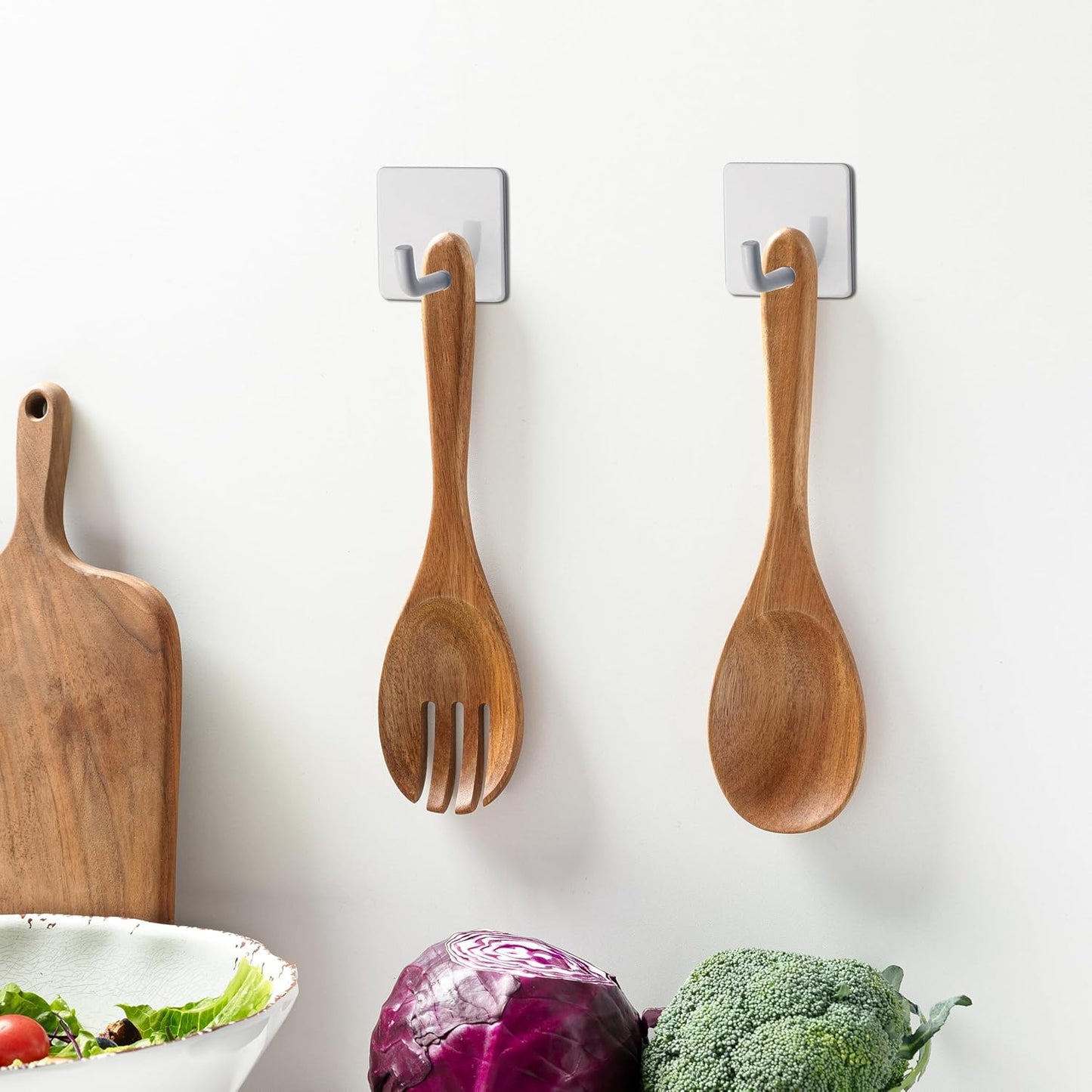 Wood Salad Servers, 10.5-inch Salad Spoon and Fork Serving Set, Set of 2 Wood Salad Serving Set, Wood Salad Tongs Salad Serving Tossing Utensils for Kitchen Stirring Mixing and Cooking