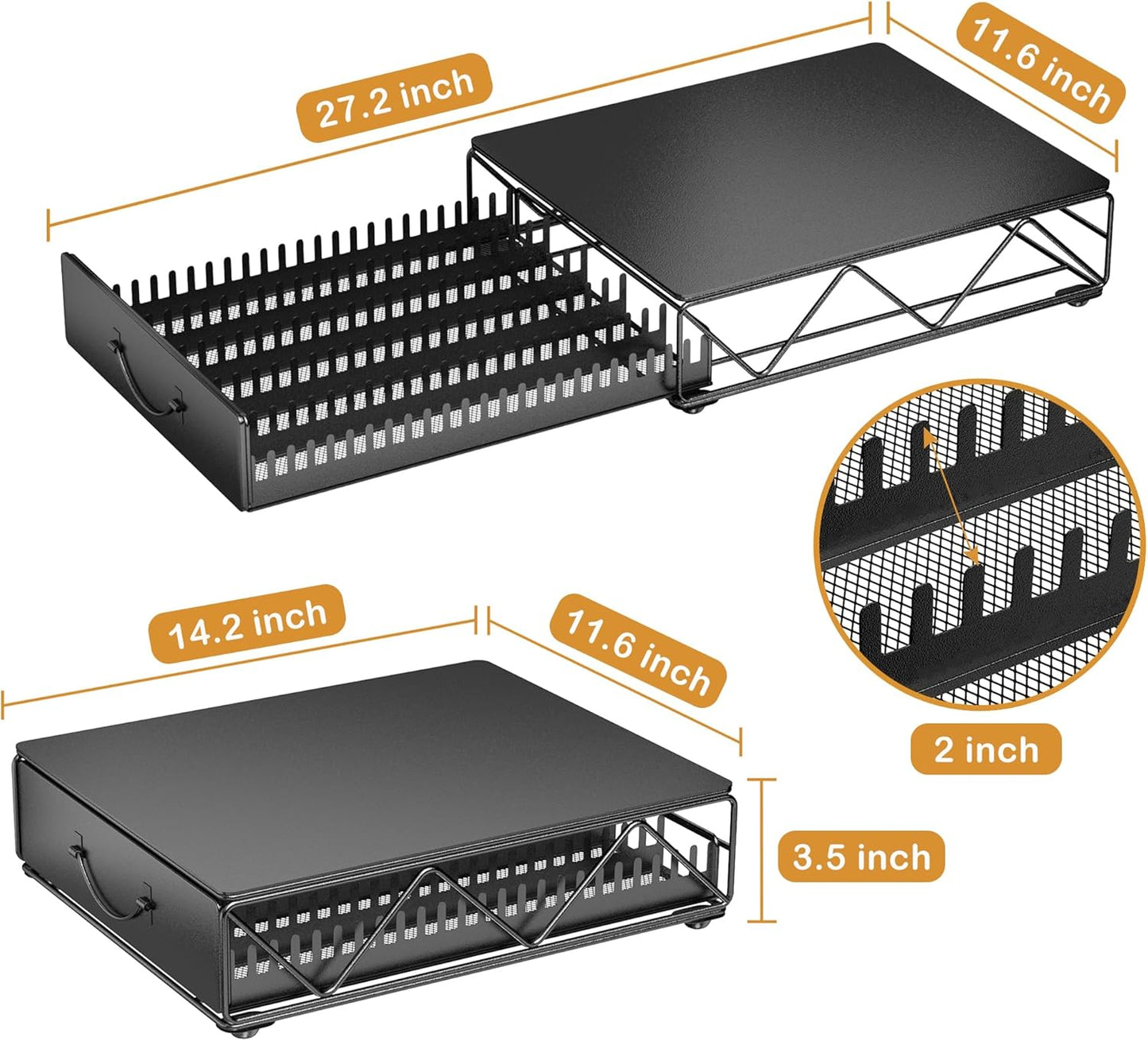 HFHOME Coffee Pod Holder Drawer Compatible with Nespresso - 40 Large or 60 Small VertuoLine Pods - Black Metal Coffee Capsule Storage Organizer for Vertuo - Coffee Capsule Holder for Kcup Home Kitchen