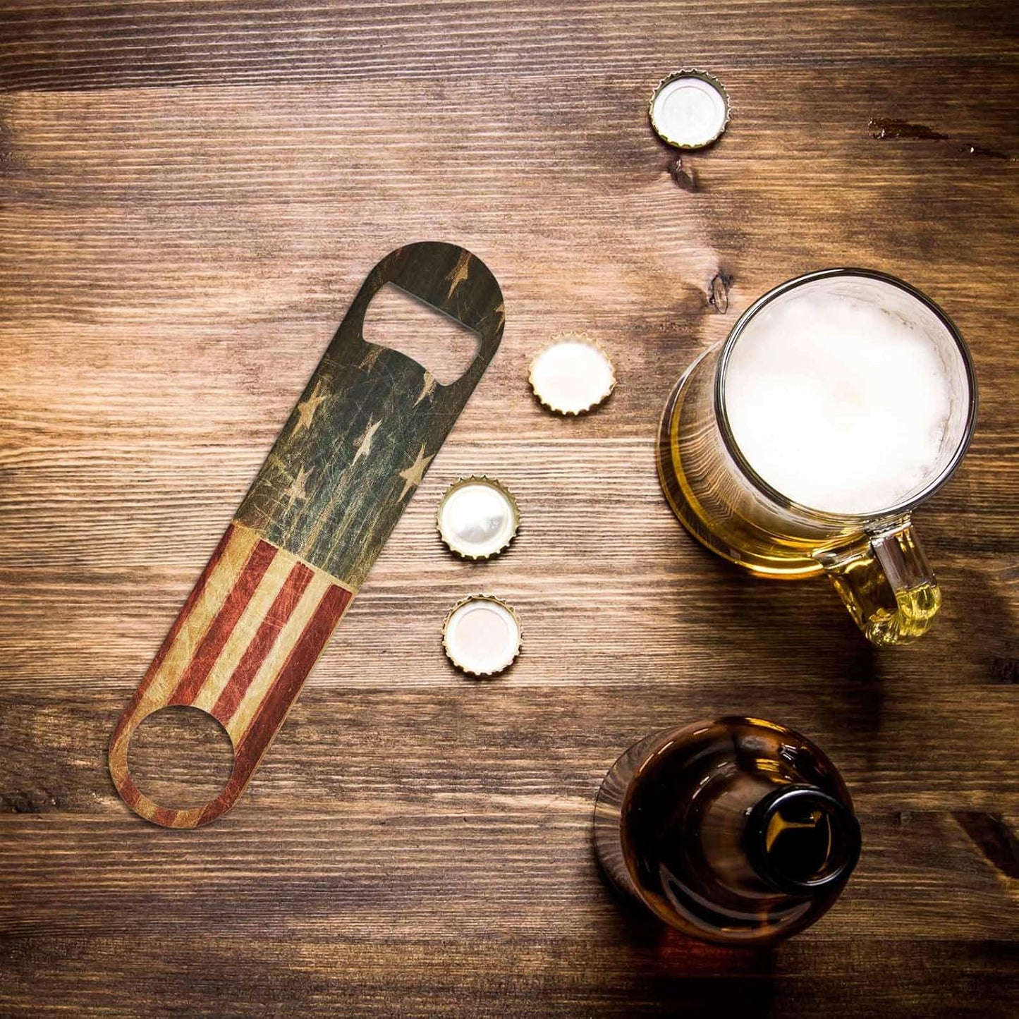 American Flag Stainless Steel Bottle Opener Vintage Abstract USA Flag Patriotic July 4th Independance Day Flat Beer Bottle Opener Keychain for Home Kitchen Bar Restaurant Party Birthday Gift