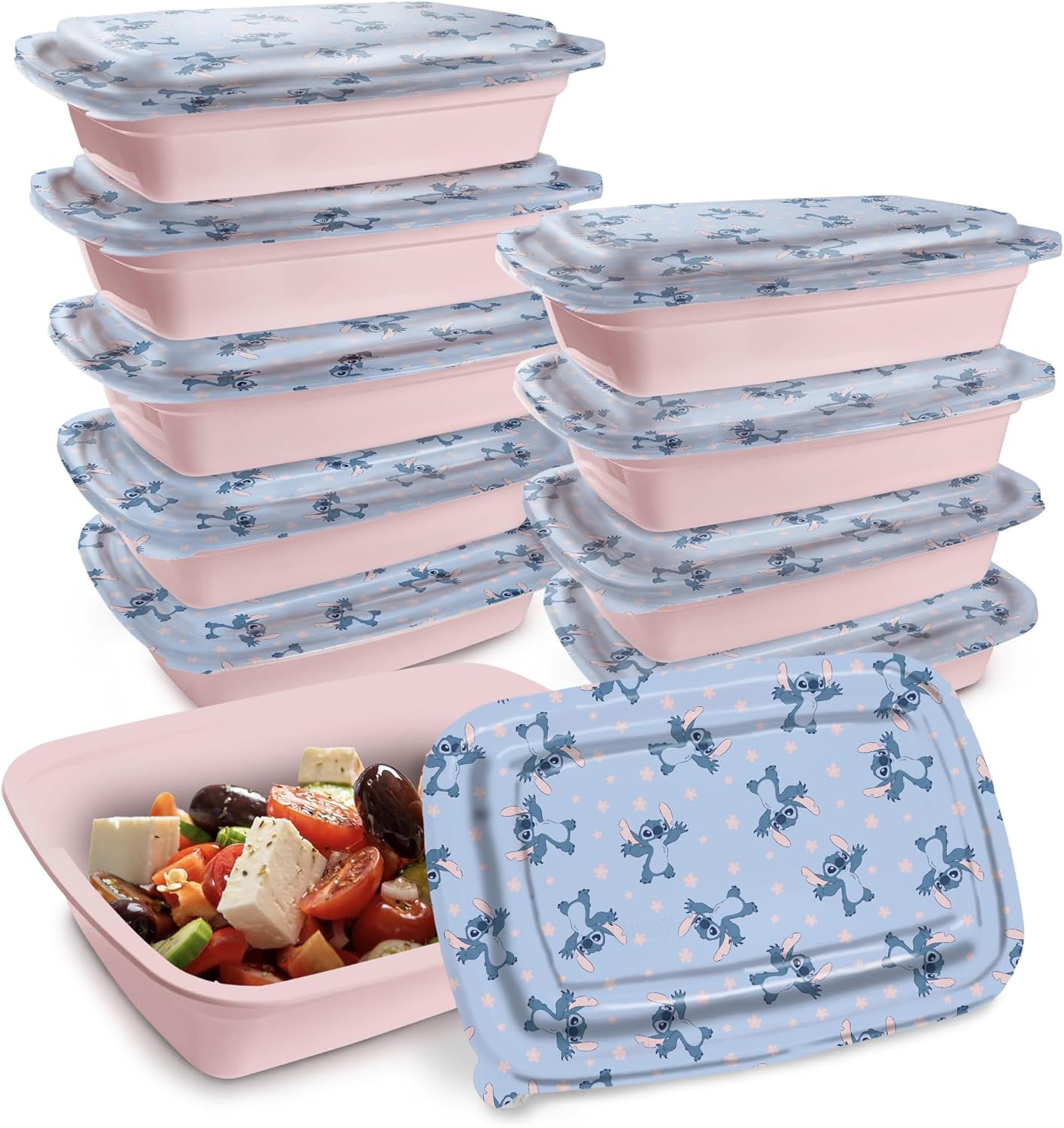 Disney Meal Prep Containers - 20-Piece Reusable Food Containers with Lids - Freezer, Microwave & Dishwasher Safe - Featuring Mickey & Minnie, Lilo & Stitch