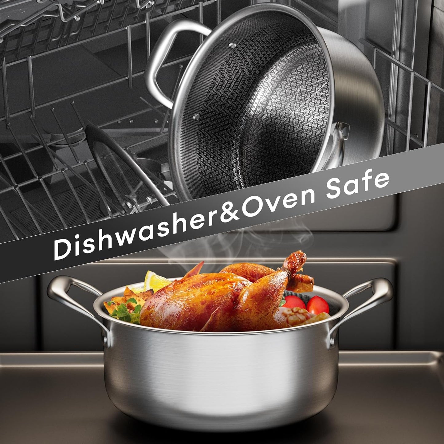 COOKER KING Stainless Steel Stockpot, 5 Quart Pot, Stock Pot with Glass Lid for Soup Pasta Vegetable, Induction Cooking Pot for All Stoves, Oven & Dishwasher Safe