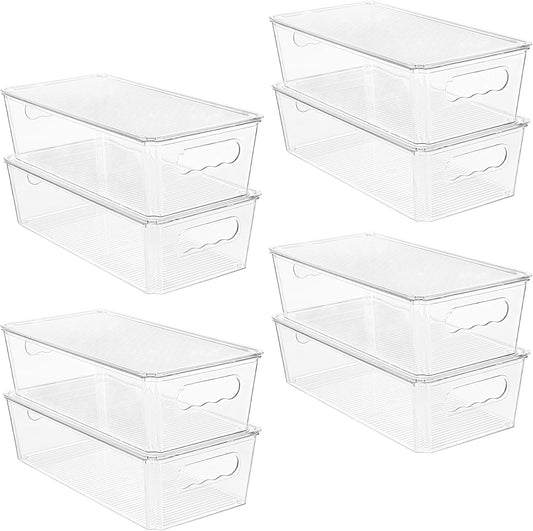 Vtopmart 8pcs Clear Organizers and Storage Bins with Lids, Stackable Plastic Storage Containers with Handles for Fridge, Freezer, Pantry, Cabinet, Kitchen Organization
