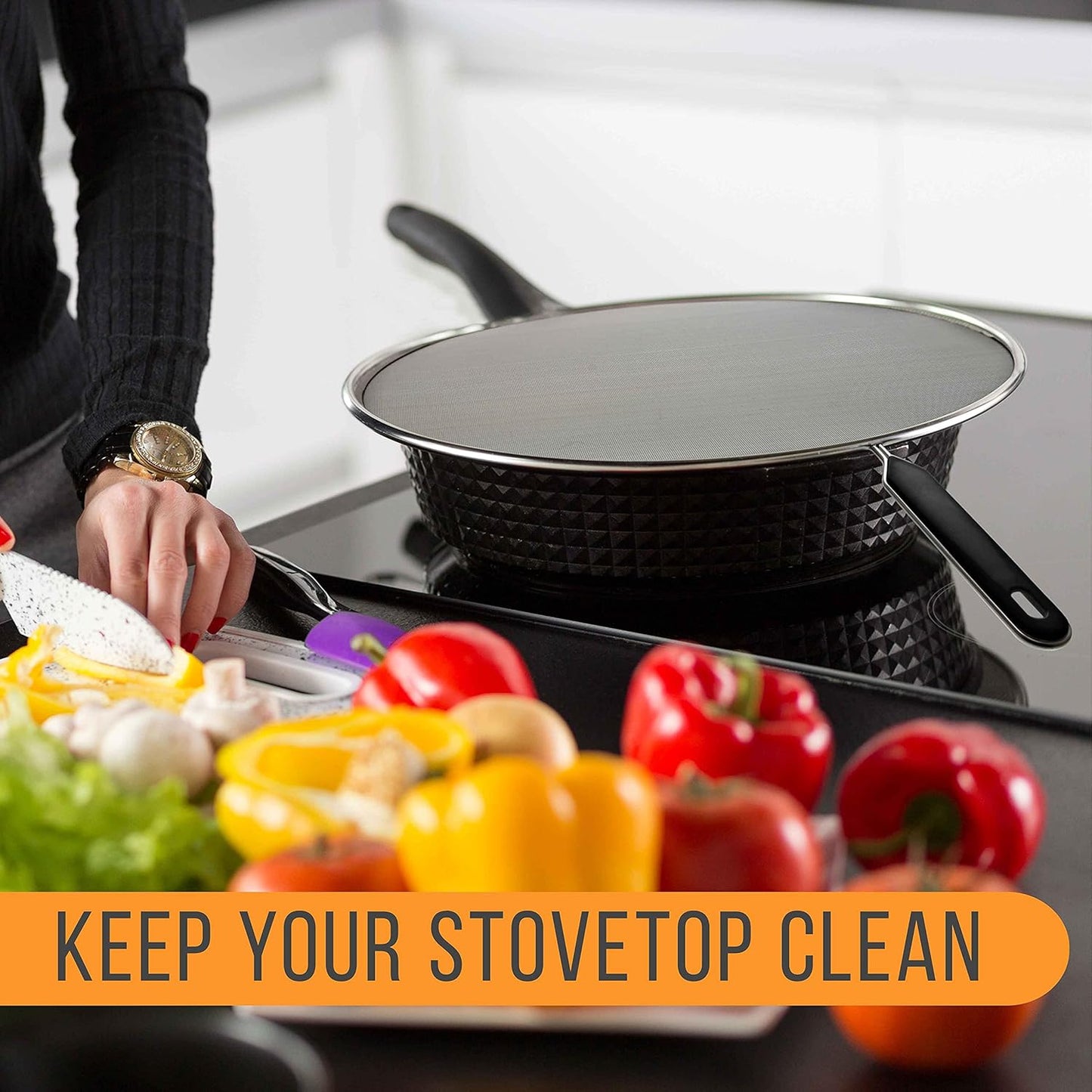 U.S. Kitchen Supply 4-Piece Stainless Steel Splatter Guard Set (13", 11.5", 10",8”) Fine Mesh Cover, Grease & Oil, Splatter Screen for Frying Pan, Cooking Pots, with Comfort Grip Handles