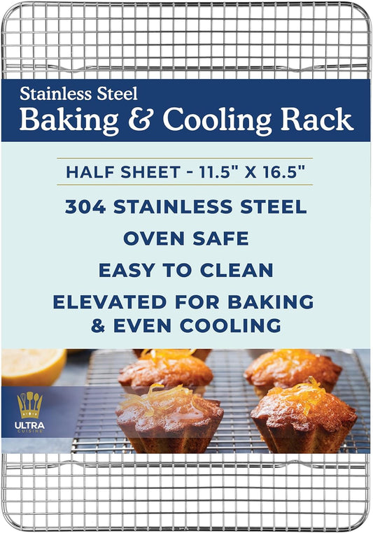 Ultra Cuisine Heavy Duty Cooling Rack for Cooking and Baking - Professional Grade Premium100% Stainless Steel Baking Rack & Wire Cooling Mesh for Roasting & Grilling - Dishwasher Safe - 11.5" x 16.5"