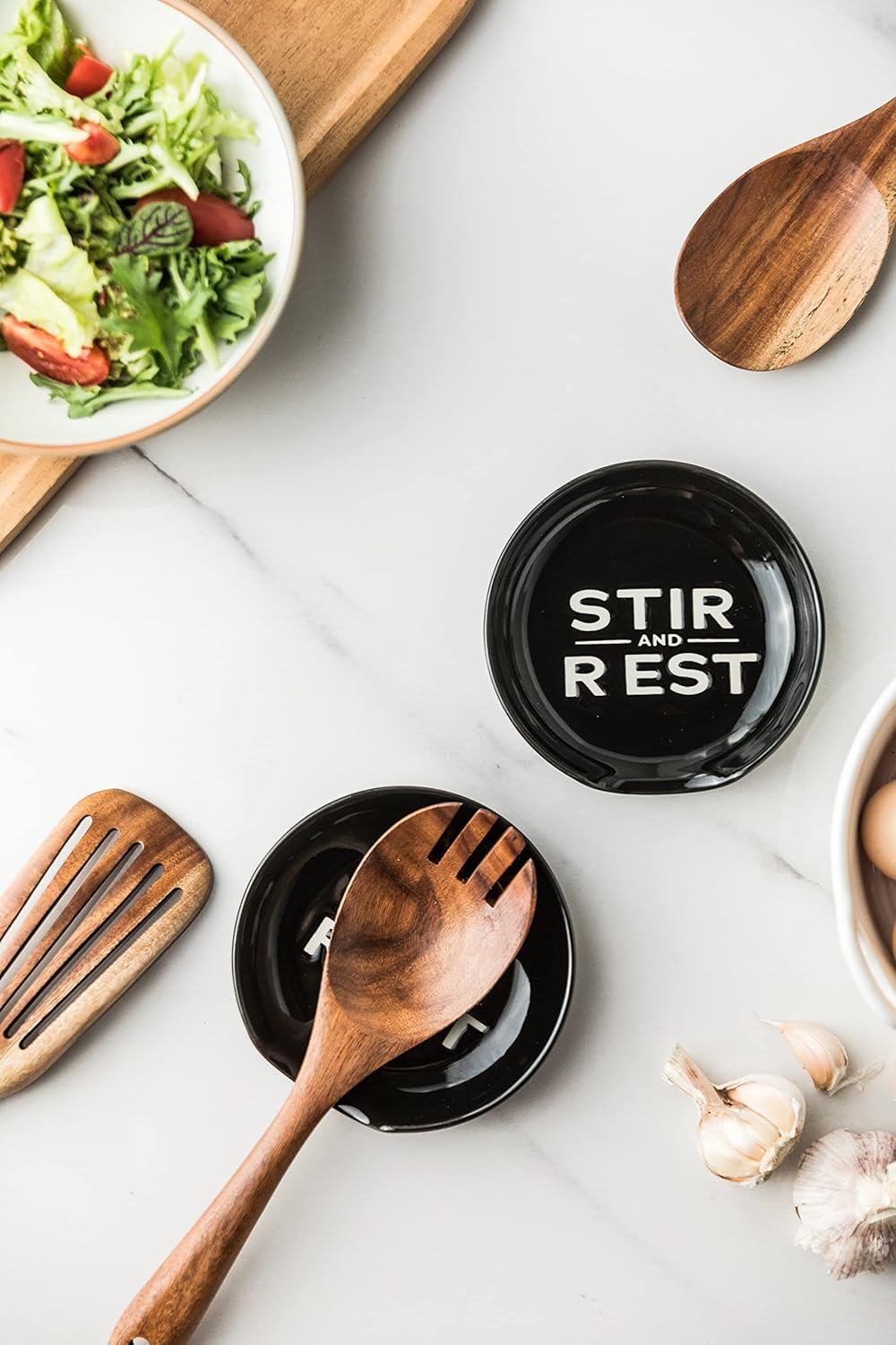 Spoon Rest for Stove Top, Kitchen Decor for Farmhouse, Cooking Ladle/Spatula/Spoon Holder, Utensil Rest for Countertop Deep Tray Prevent for Spill Black and White 5 inch Housewarming Gift