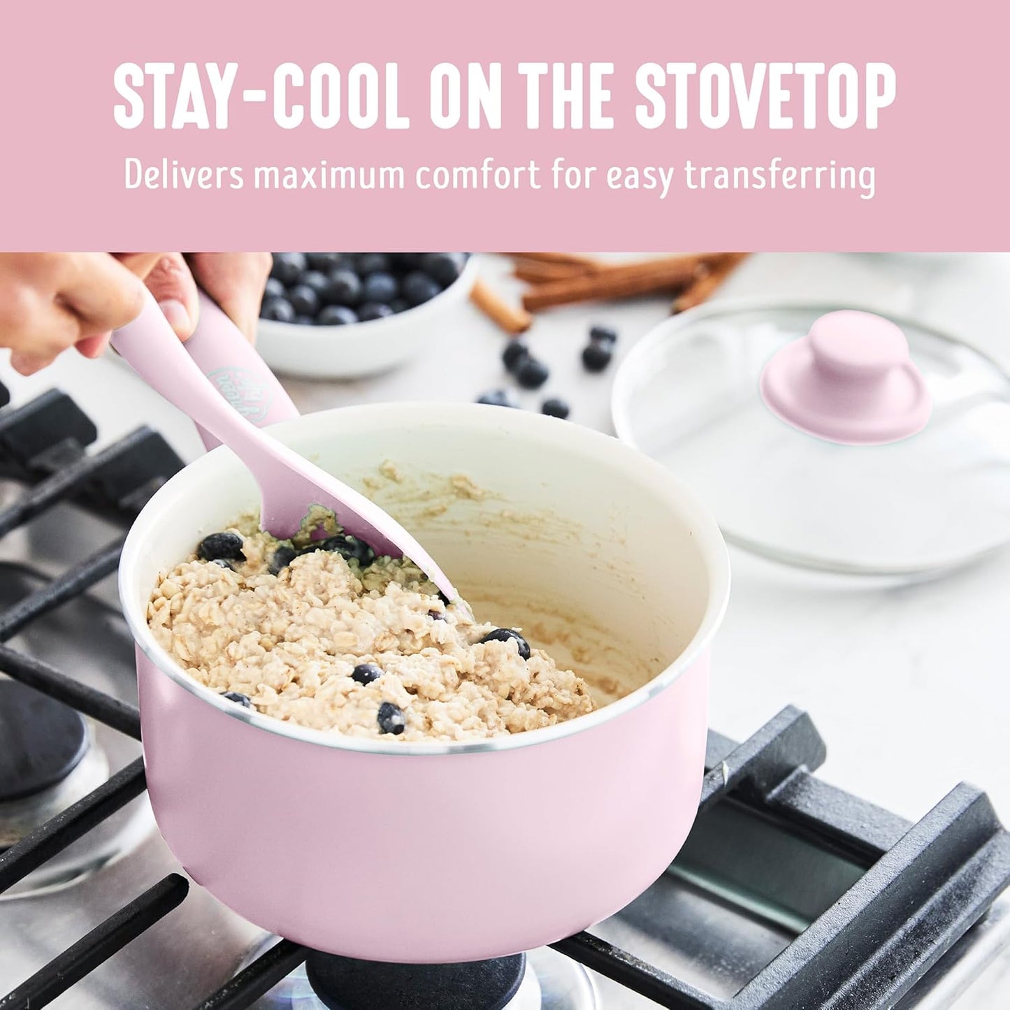 GreenLife 2 Quart Ceramic Nonstick Saucepan with Lid, PFAS-Free, Stay-Cool Handle, Multipurpose Kitchen Cooking Pot, Dishwasher & Oven Safe, Pink