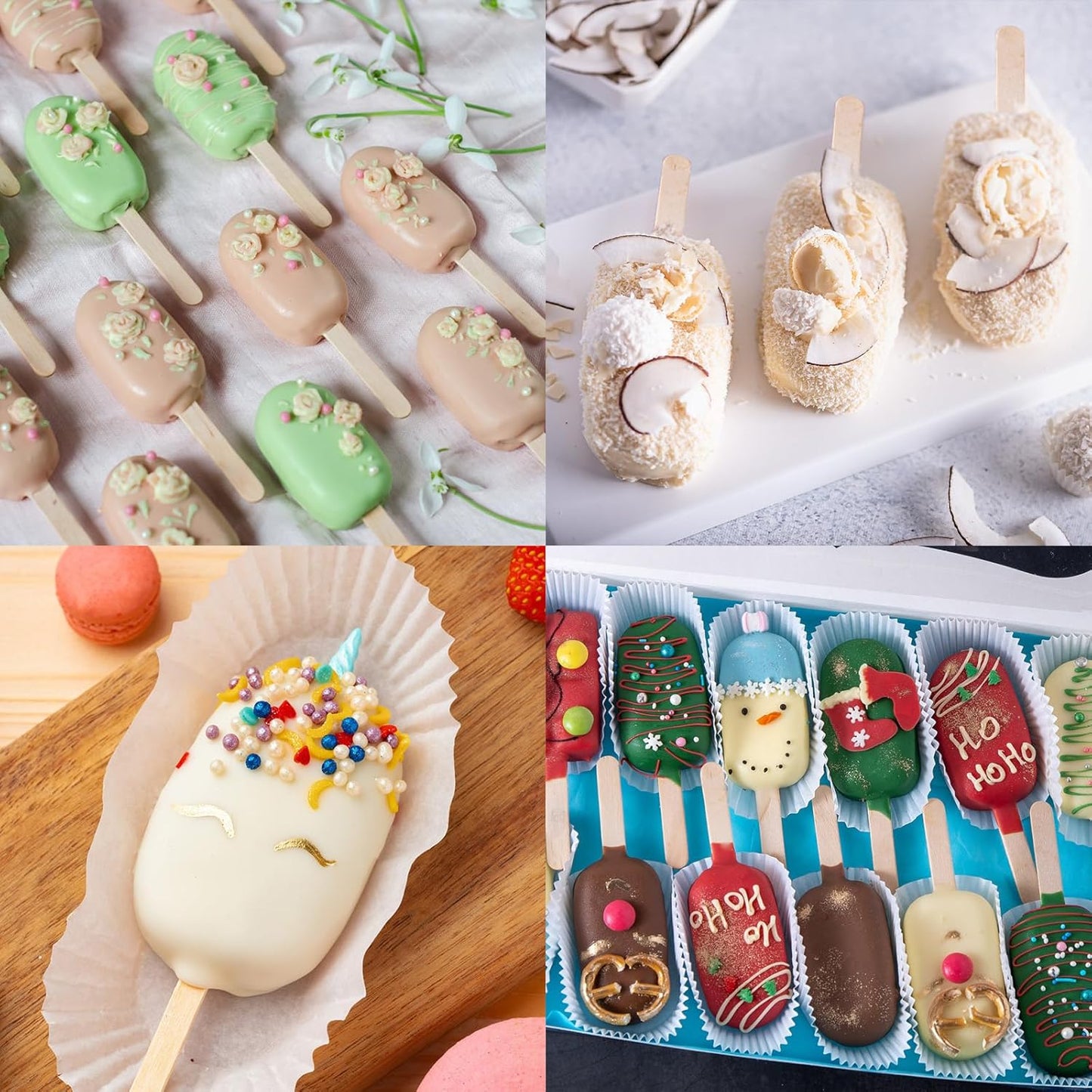 Ozera Silicone Popsicles Molds, 2 Pack Reusable Cake Pop Molds Popsicle Maker Ice Pop Cakesicle Molds with 50 Wooden Sticks & 50 Popsicle Bags for DIY Popsicles