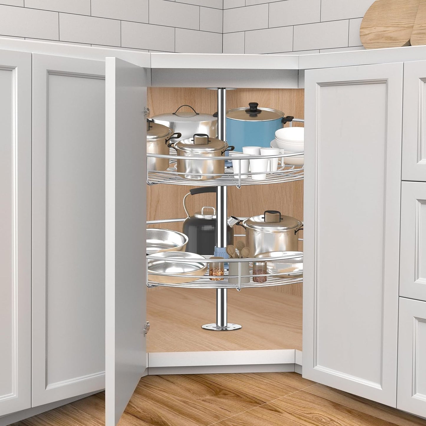 24" Lazy Susan Turntable for Cabinet - Corner Cabinet Organizer for Kitchen, Full Circle Corner Cabinet Lazy Susan Replacement Shelves Rotating Rack for Corner Base