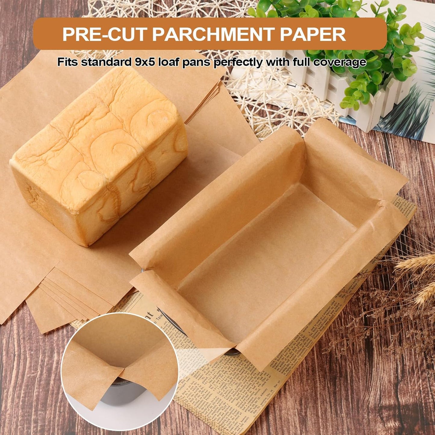 200 Pcs Unbleached Parchment Paper Loaf Pan Liner Set|Non-Stick Precut 9’’x5’’Bread Baking Sheets