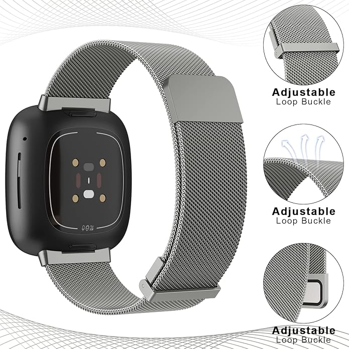 Meliya Metal Band for Fitbit Sense 2 / Sense Bands, Fitbit Versa 4 / Versa 3 Bands Women Men, Stainless Steel Mesh Magnetic Replacement Bracelet Strap for Fitbit Sense 2 / Versa 4 Smartwatch