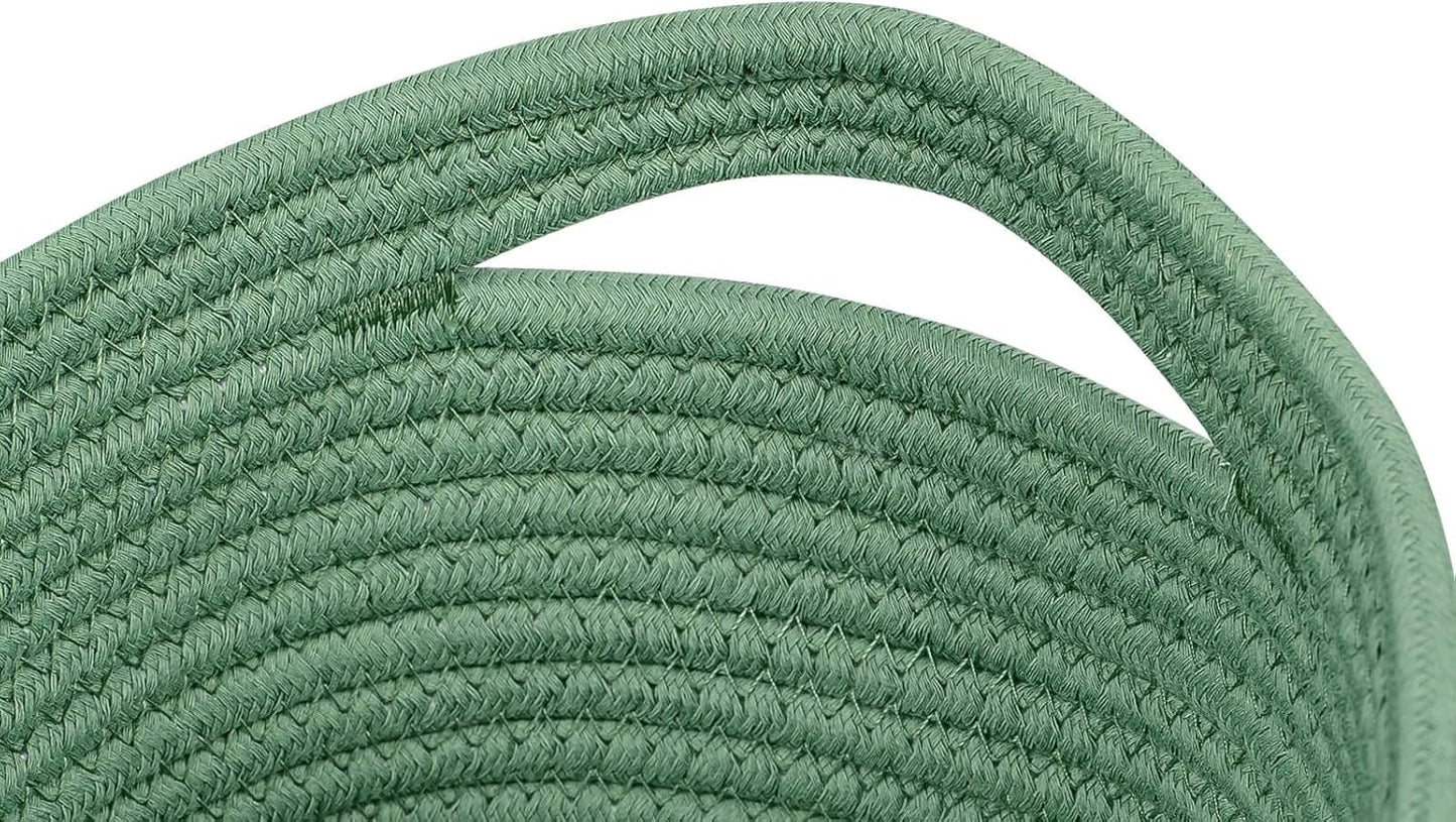 CubesLand Small Storage Basket for Shelves, Woven Rope Green Basket for Organizing, Durable & Skin-Friendly Cube Shelf Closet Organizer Bins, Toy Storage Organizers Bin, Modern Home Decor with Handles