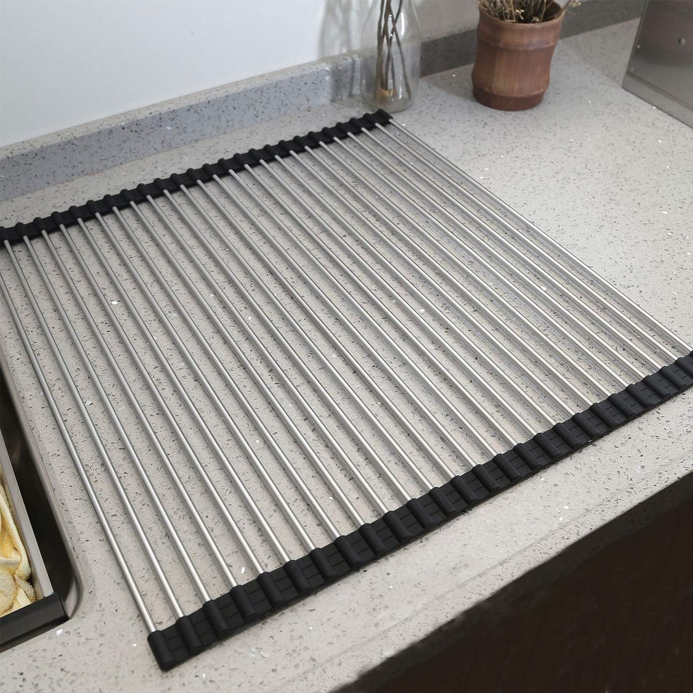 Ahyuan Roll up Dish Drying Rack Over The Sink Kitchen Roll up Sink Drying Rack Portable Dish Drainer Foldable Dish Drying Rack (Black, 20.5''X19.7'')