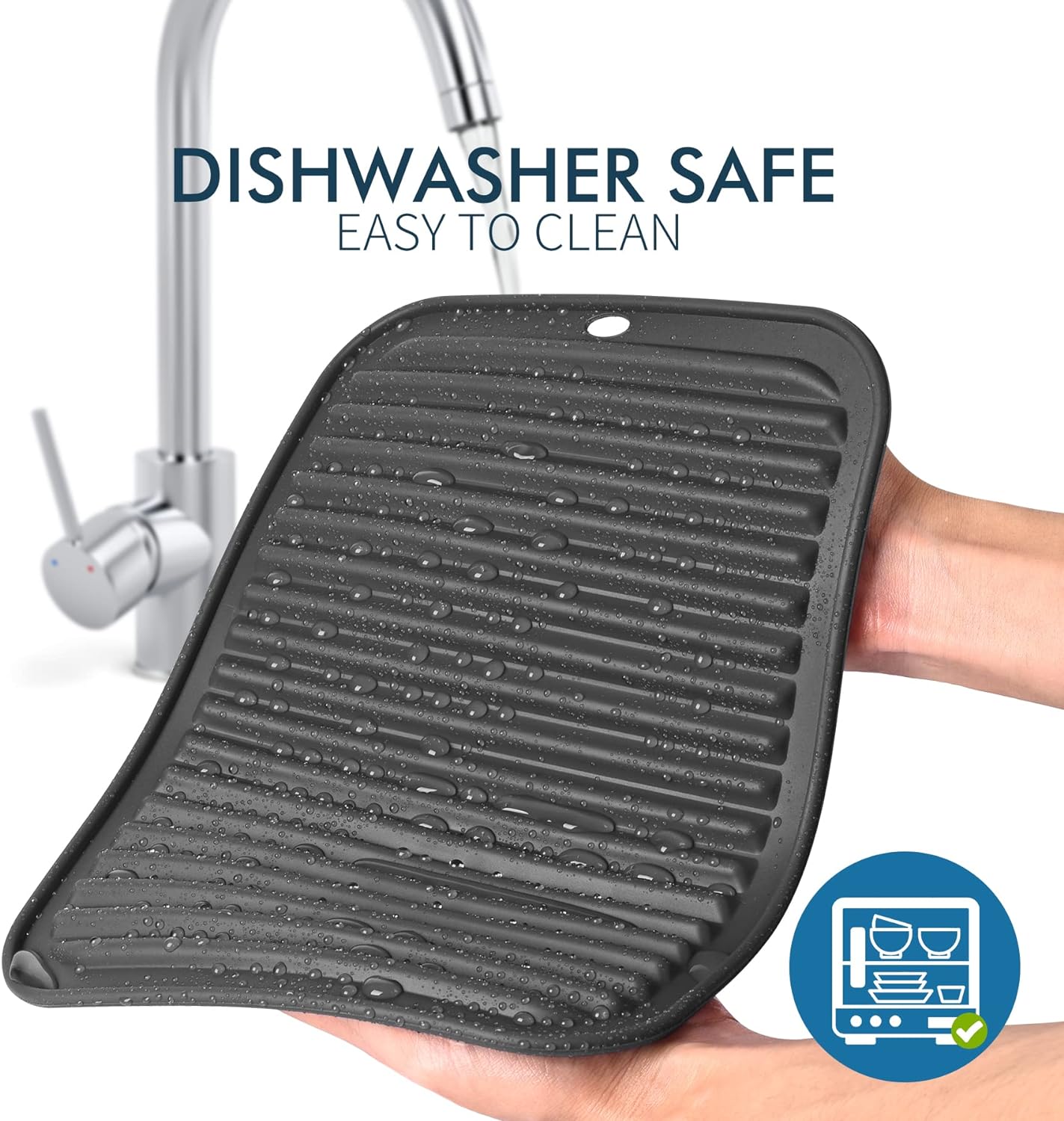 HOTEC BPA Free Silicone Trivets for Hot pots and Pans, 446℉ Heat Resistant for Kitchen Counter Dish Drying Mat, Set of 2 Dark Grey