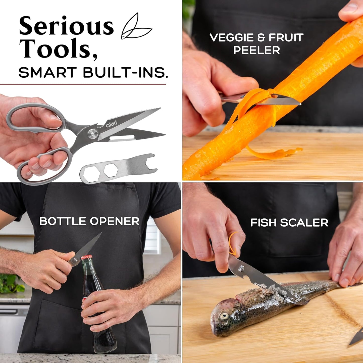 Premium Kitchen Scissors by Gidli – Lifetime Replacement Warranty* - Heavy Duty Kitchen Shears for Food – All-Purpose Stainless Steel Scissors – Dishwasher Safe, Comes Apart for Easy Cleaning