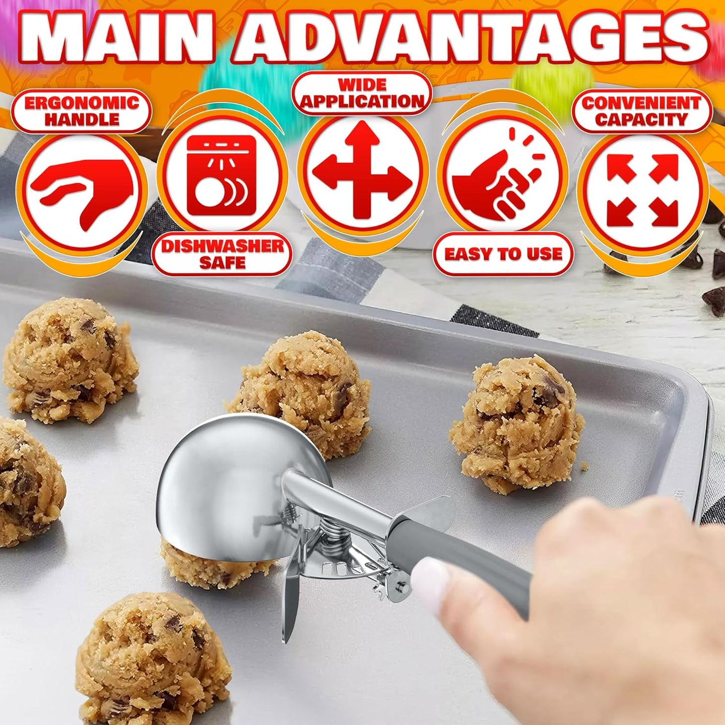 4 oz Ice Cream Scoop with Trigger Release #8 – Stainless Steel Versatile Tool for Baking, Cookies and Desserts Spoons, Easy-to-Clean, Dishwasher-Safe, Ergonomic Design for Precise Culinary Portions