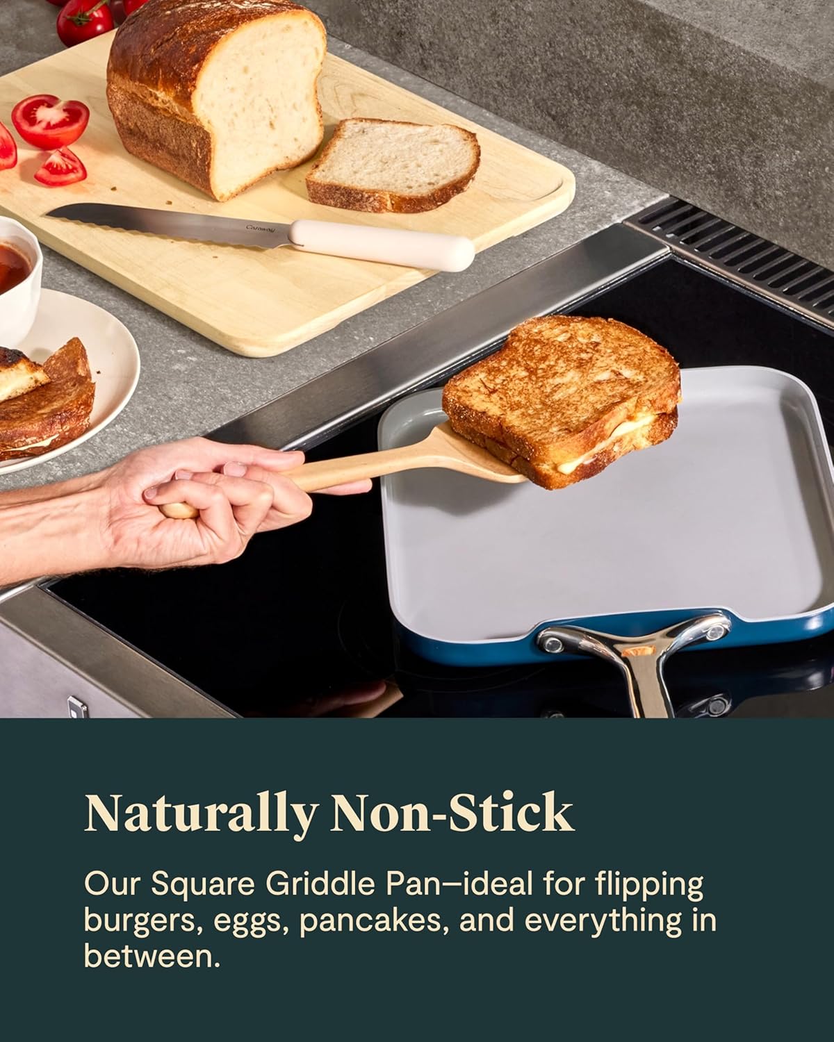 Caraway Square Griddle Pan - 11” Square Pan - Non-Stick Ceramic Coated - Non Toxic, PTFE & PFOA Free - Oven Safe & Compatible with All Stovetops - Marigold