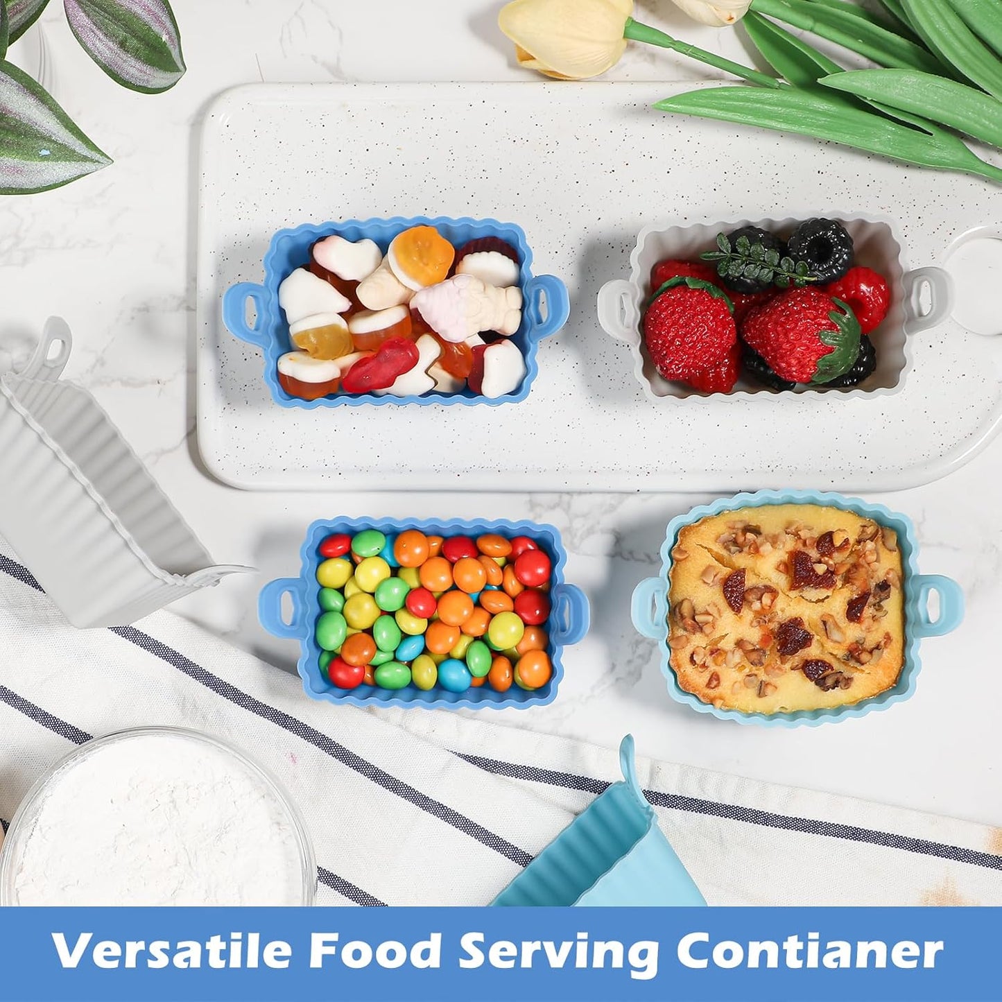 Koluti Nonstick Silicone Muffin Baking Cups Pack of 12, Reusable Cupcake Molds with Double Handle, BPA Free, Mini Rectangle Air Fryer Cupcakes Liner, 3 Colors