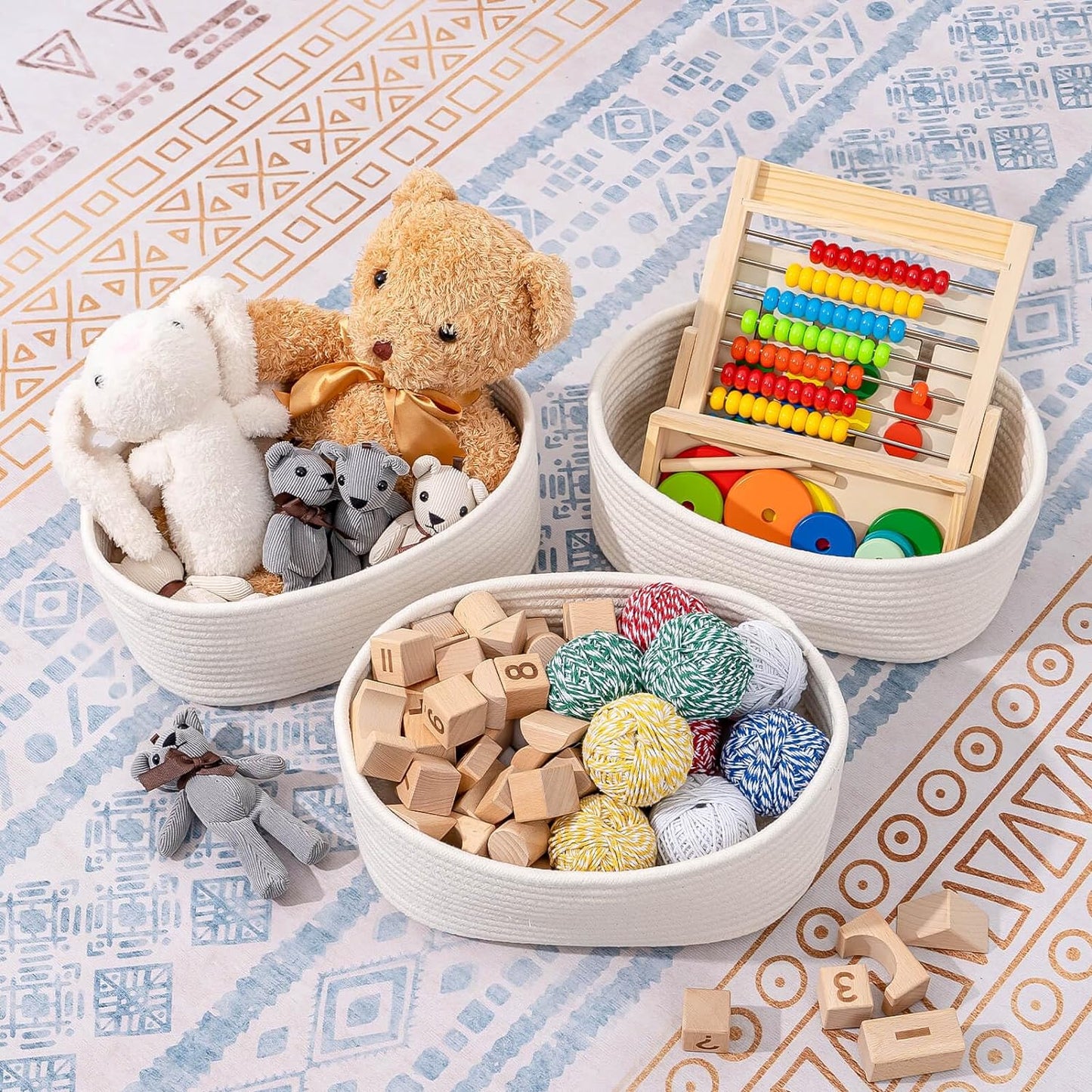 CubesLand Off White Small Storage Baskets for Shelves, Closet Organization Storage Bins Empty Gift Basket Baby Nursery Woven Baskets for Organizing, Rectangular Clothes Closet Shelves Baskets 3 Packs