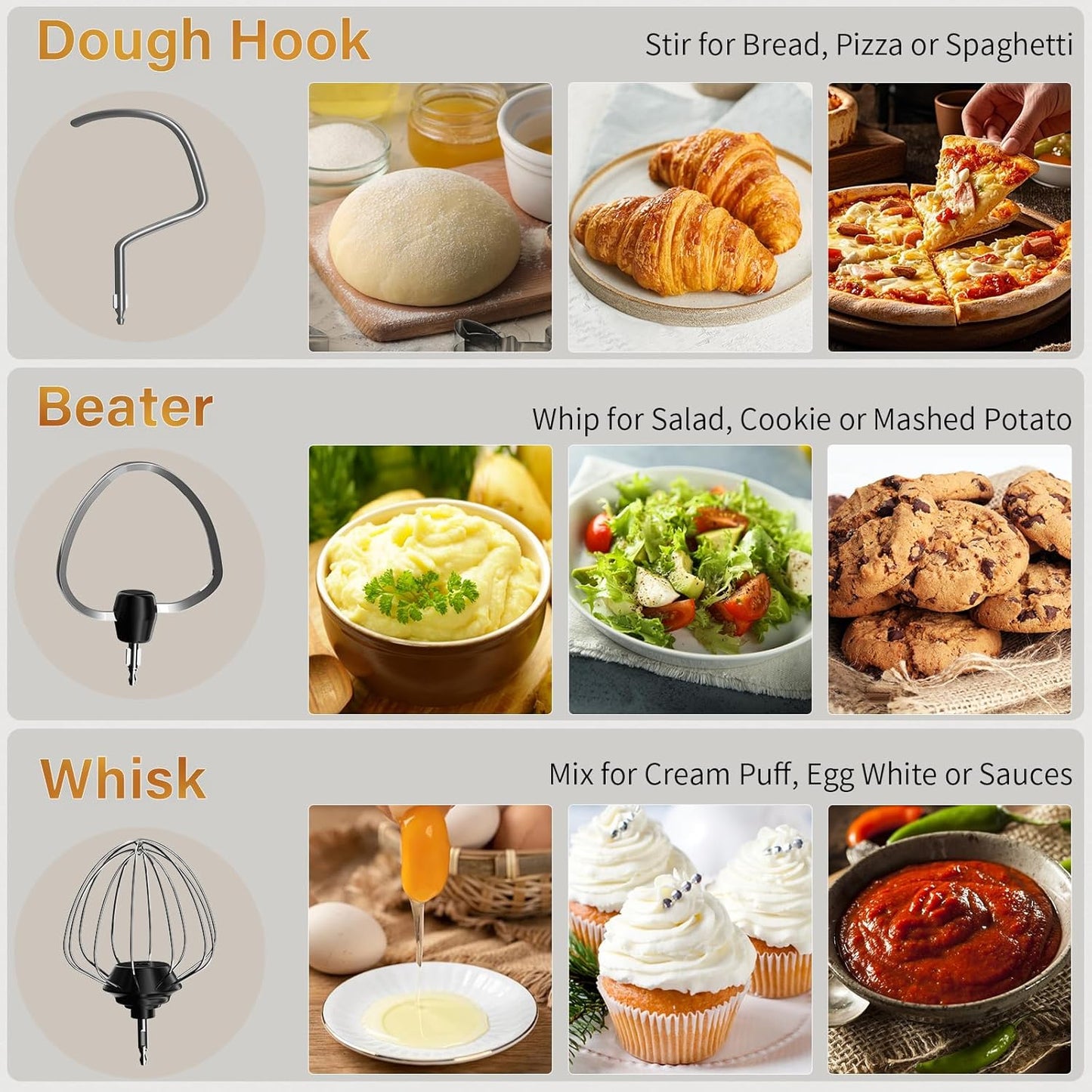 Stand Mixer with 3QT+3.5QT Dual Bowls, 10-Speed Electric 300W Food Mixer - Includes Egg Whisk, Dough Hook & Flat Beater for Home Baking & Daily Cooking (White)