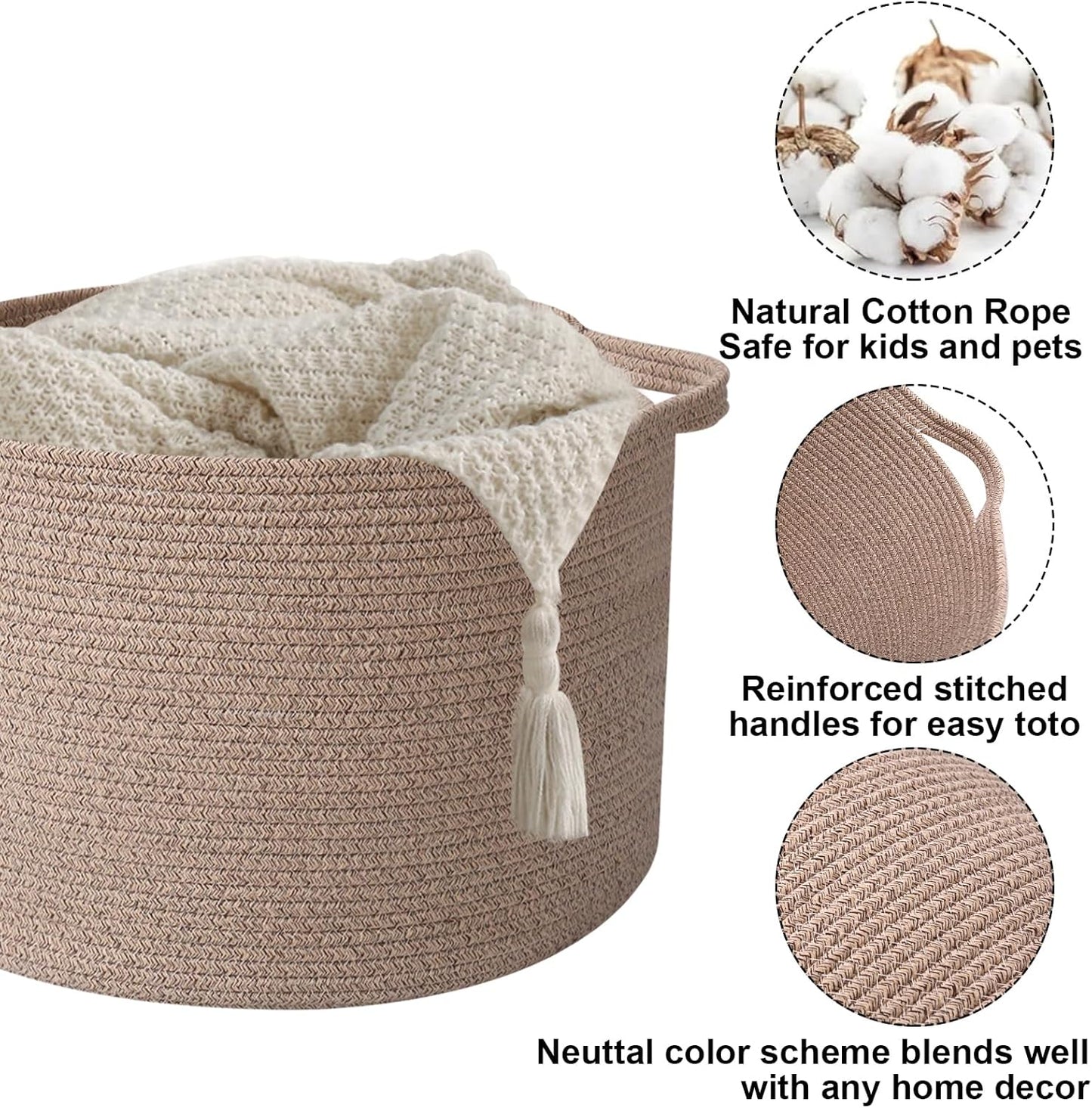 Large Blanket Basket for Organizing,115L Closet Organizers and Storage Bins Box for Shelves Woven Rope Storage Baskets,Living Room,Bedroom,Dorm,Laundry room (Brown)