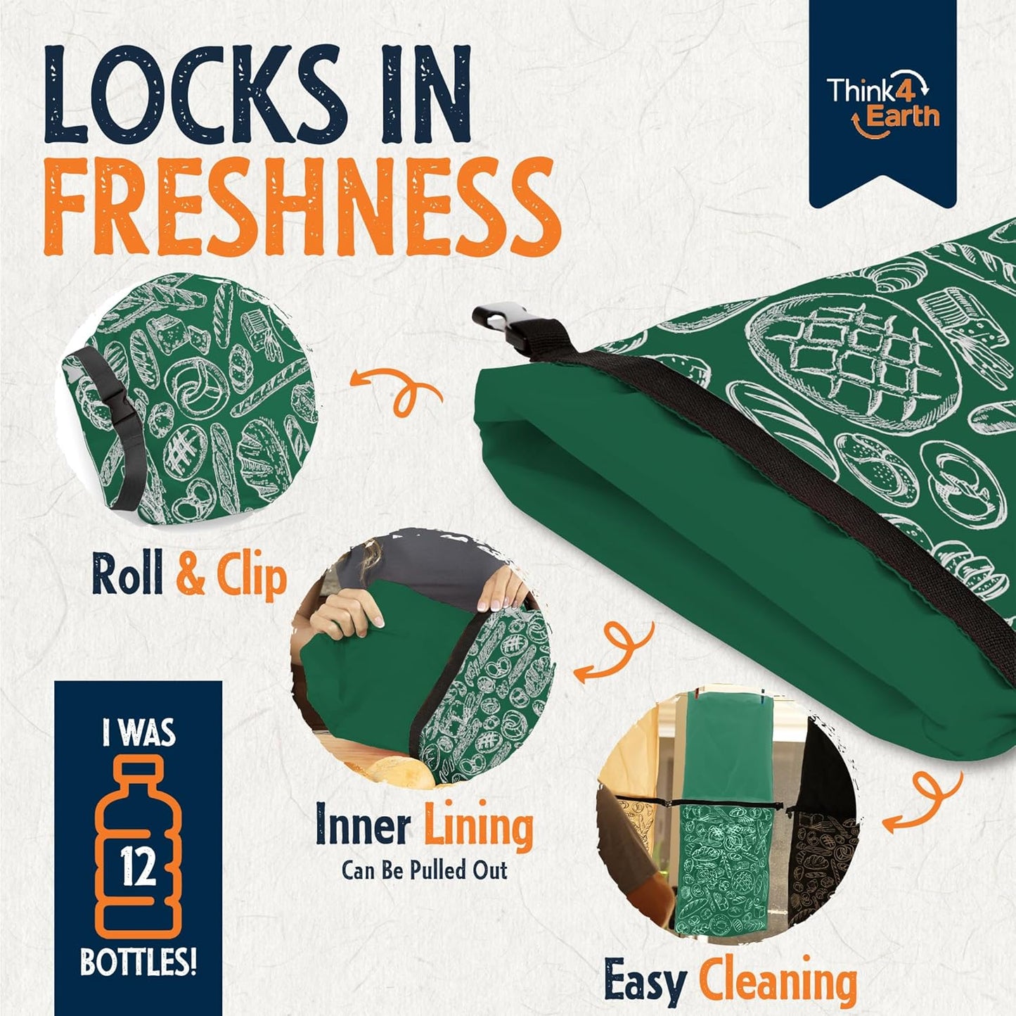 THINK4EARTH® Premium Brown Reusable Bread Bags for Homemade Bread – Durable & Washable (2 Pack)