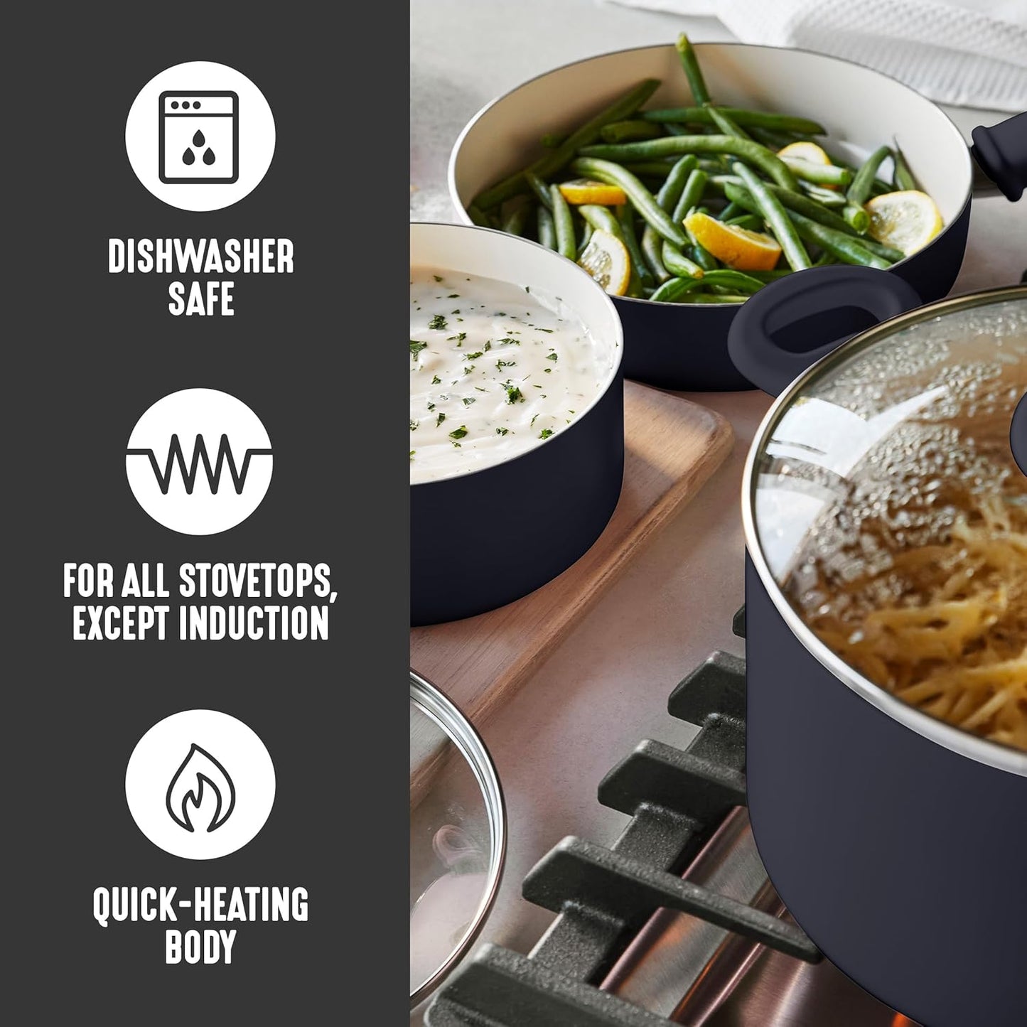 GreenLife 2 Quart Ceramic Nonstick Saucepan with Lid, PFAS-Free, Stay-Cool Handle, Multipurpose Kitchen Cooking Pot, Dishwasher & Oven Safe, Black